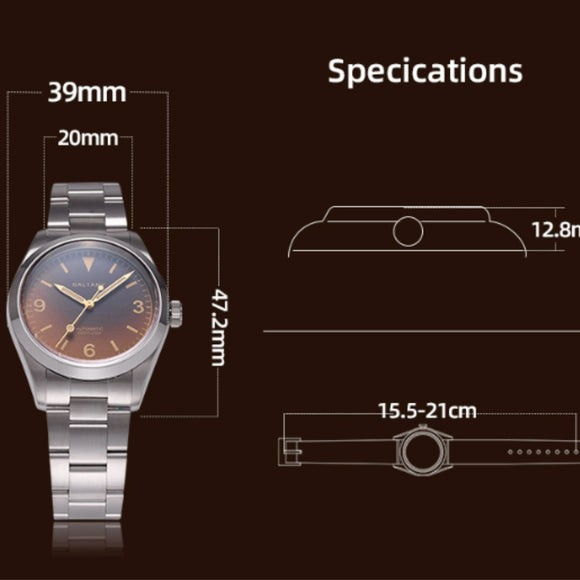 Microbrand Timepiece Distressed Hands 39mm Explorer S4091B - Seiko NH38 Movement