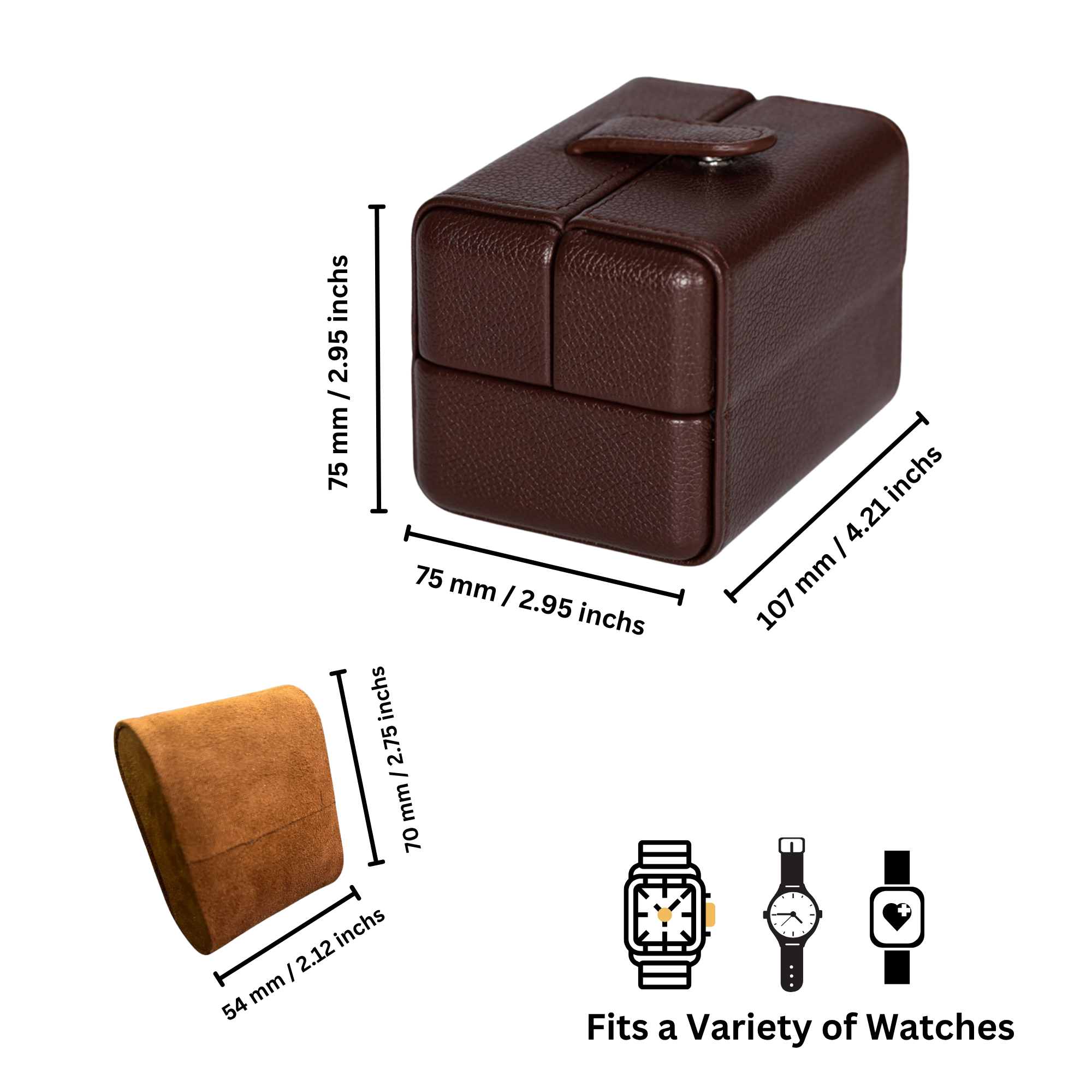 Dream Watches Premium Double Folding Leather Watch Case | Removable Cushion | Dual Shade | Suede Lined