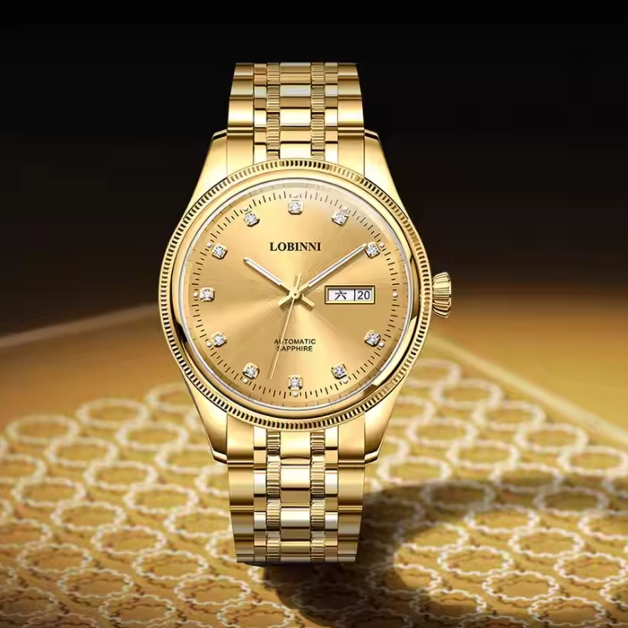 LOBINNI Luxury Golden Wrist Watch Men with Coin Bezel