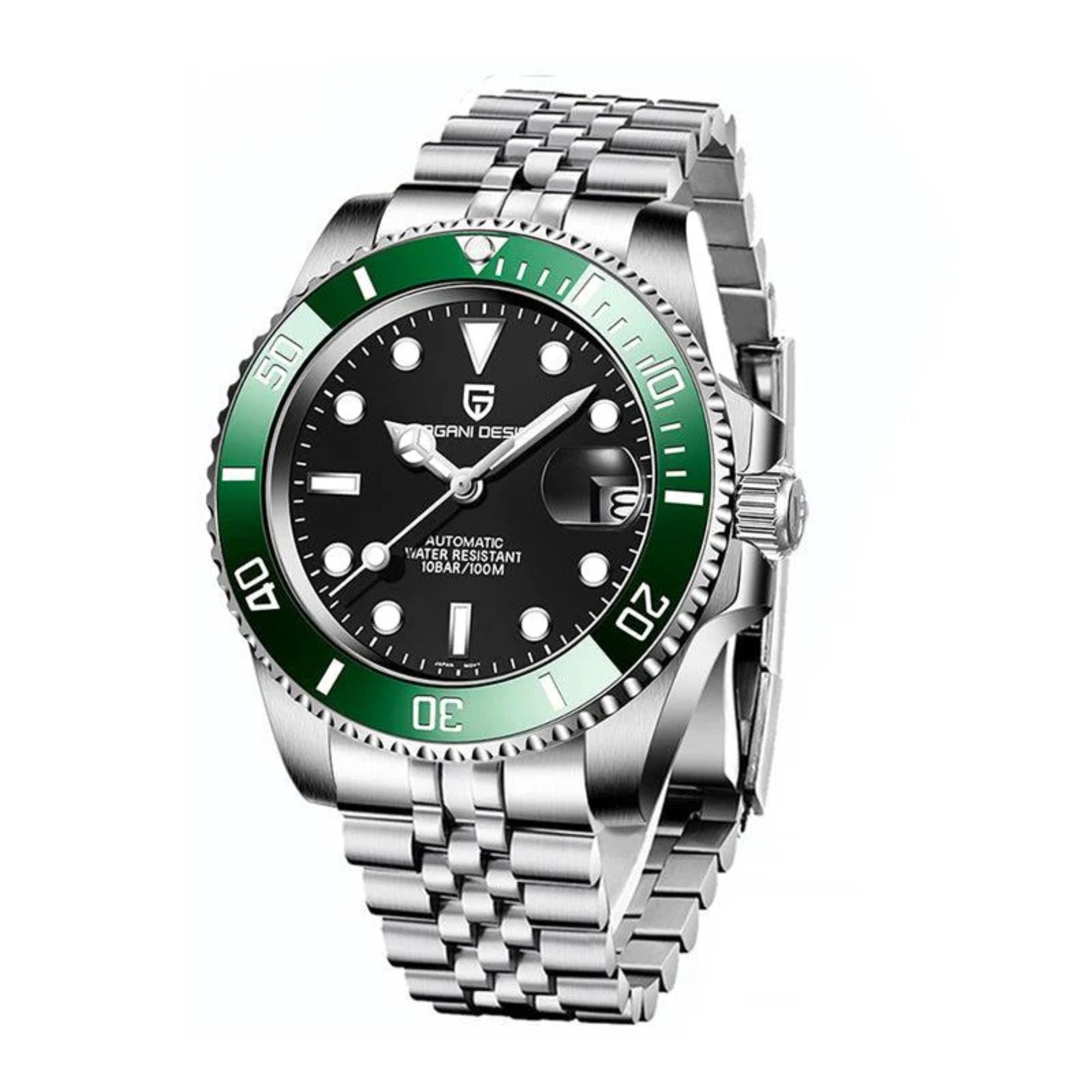 Pagani Design Waterproof Mechanical Automatic Watch Stainless Steel Men's 40MM Watch Submariner (Kermit) with Jubilee Bracelet