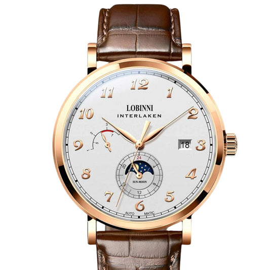 LOBINNI Stainless Steel Automatic Men Wristwatch Moon Phase Date Men Mechanical Watches Sapphire Glass Waterproof Watches - 686009
