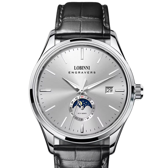 LOBINNI 19001 Business Brown Leather Strap with automatic movement Watch