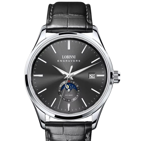 LOBINNI 19001 Business Black Leather Strap with automatic movement Watch - 19001