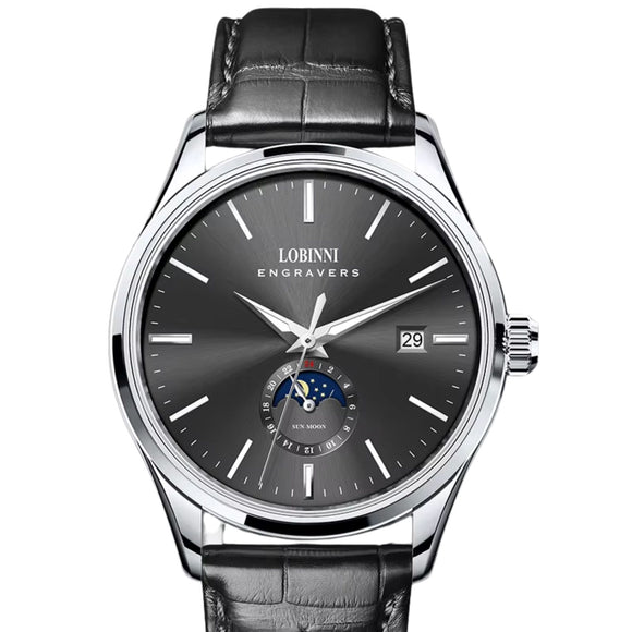 LOBINNI 19001 Business Black Leather Strap with automatic movement Watch - 19001