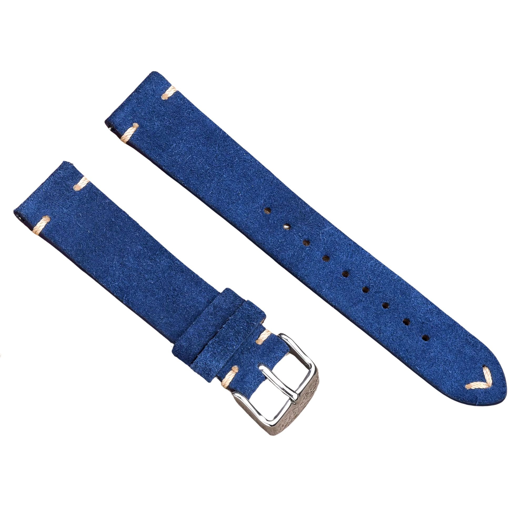 Suede Handmade Leather Watch Strap with Quick Release 20mm - Vibrant Blue