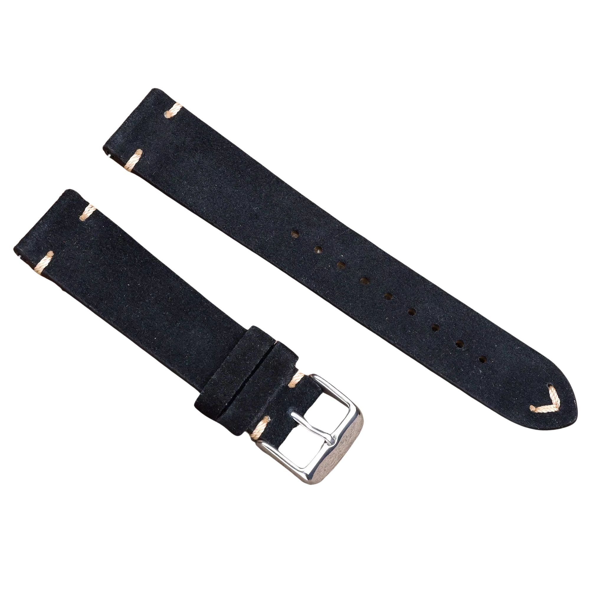 Suede Handmade Leather Watch Strap with Quick Release 20mm - Black