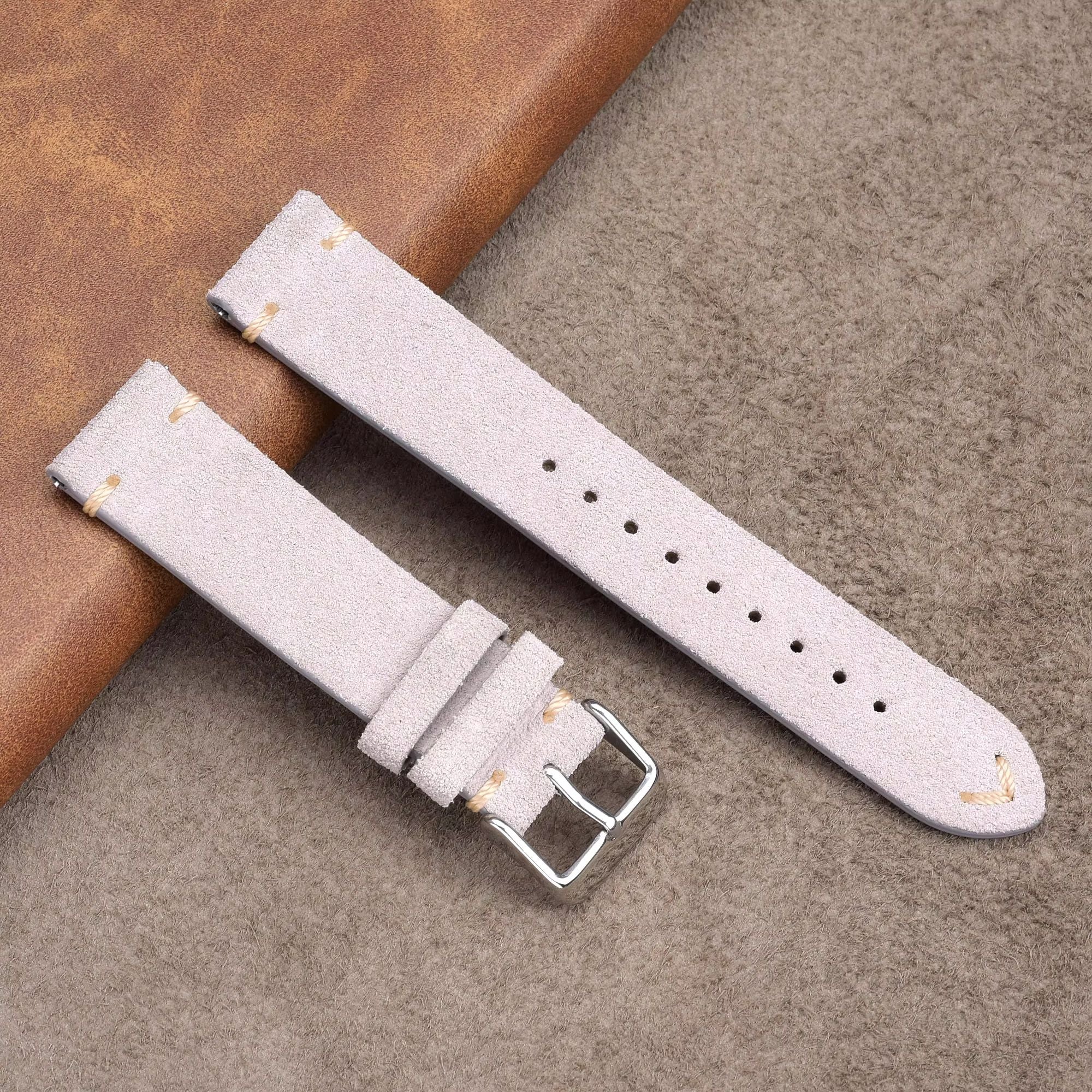 Suede Handmade Leather Watch Strap with Quick Release 20mm - White