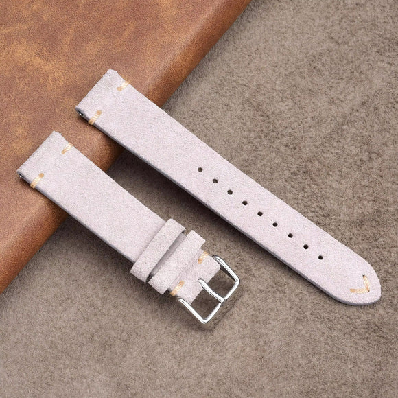 Suede Handmade Leather Watch Strap with Quick Release 20mm - White