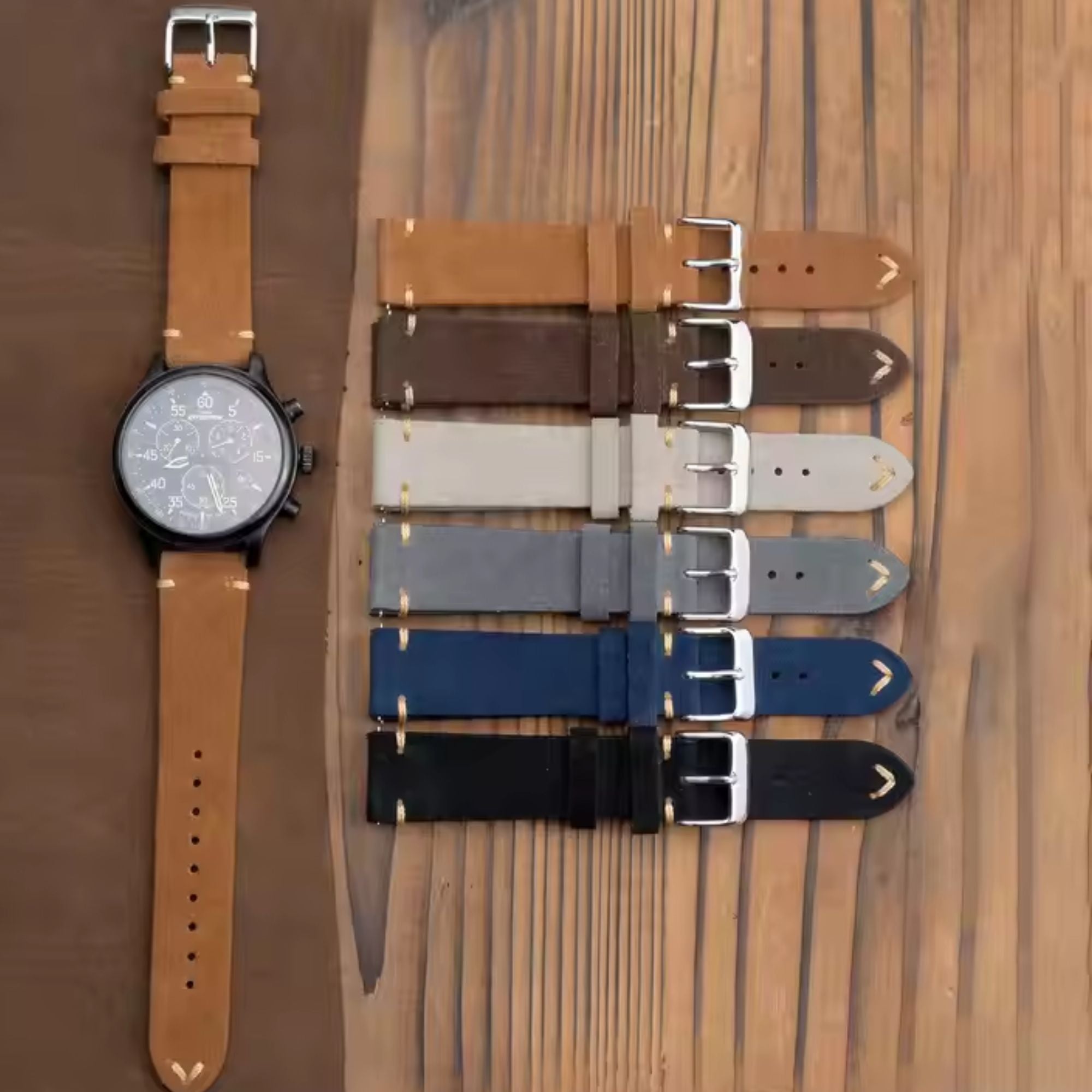 Suede Handmade Leather Watch Strap with Quick Release 20mm - Dark Brown