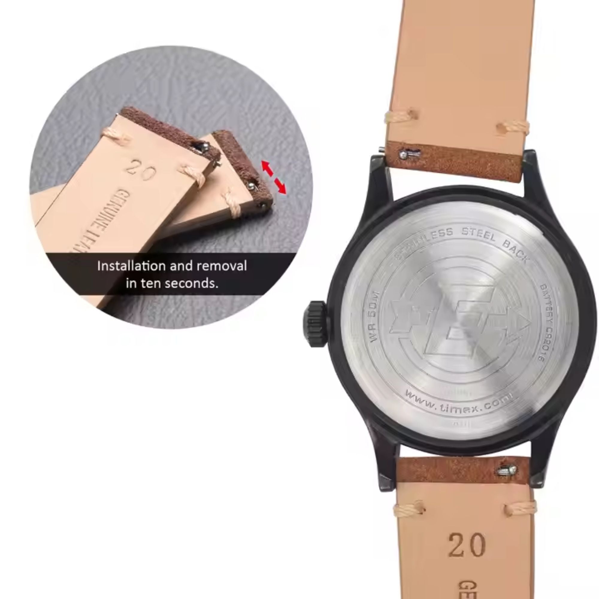 Suede Handmade Leather Watch Strap with Quick Release 20mm - Dark Brown