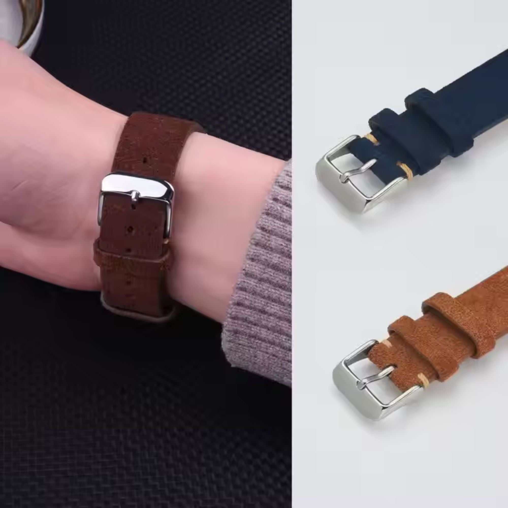 Suede Handmade Leather Watch Strap with Quick Release 20mm - Dark Brown