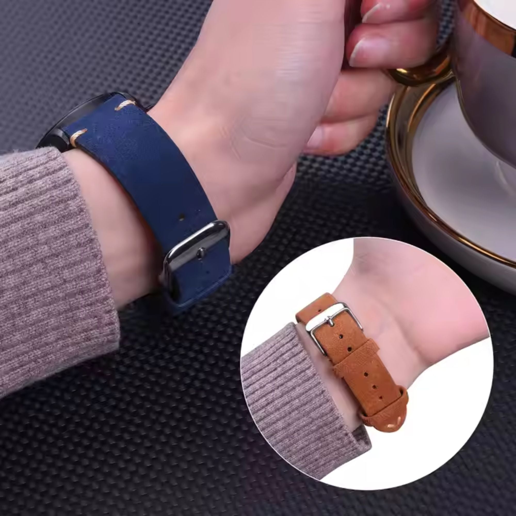 Suede Handmade Leather Watch Strap with Quick Release 20mm - Dark Brown