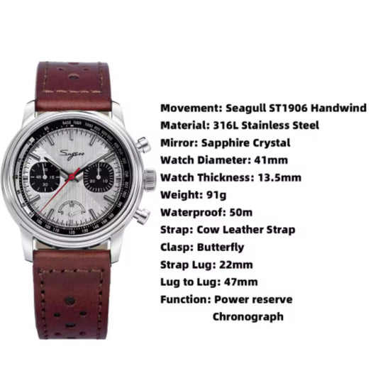 Sugess S438 with Power Reseve ST1906 Sapphire Chrono Mechanical Mens Watch