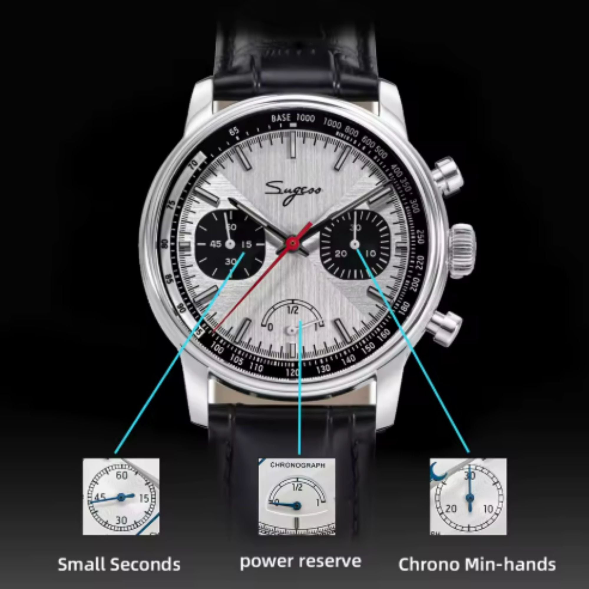 Sugess S438 with Power Reseve ST1906 Sapphire Chrono Mechanical Mens Watch