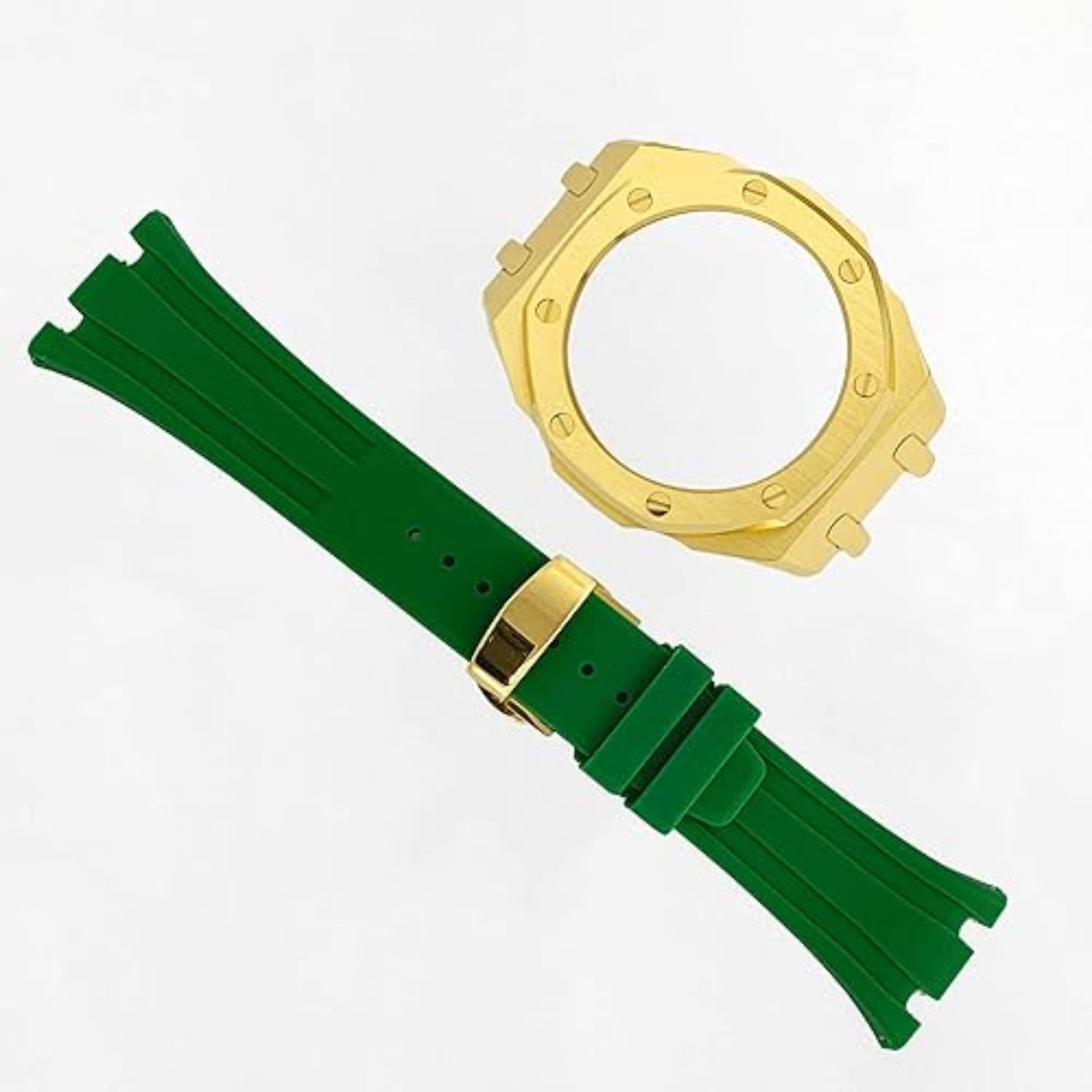 Mod Kit Metal Watchband and Metal Case for G-shock GM-2100 and GM-2110/B-2100 " Casioak"[Green With Golden]