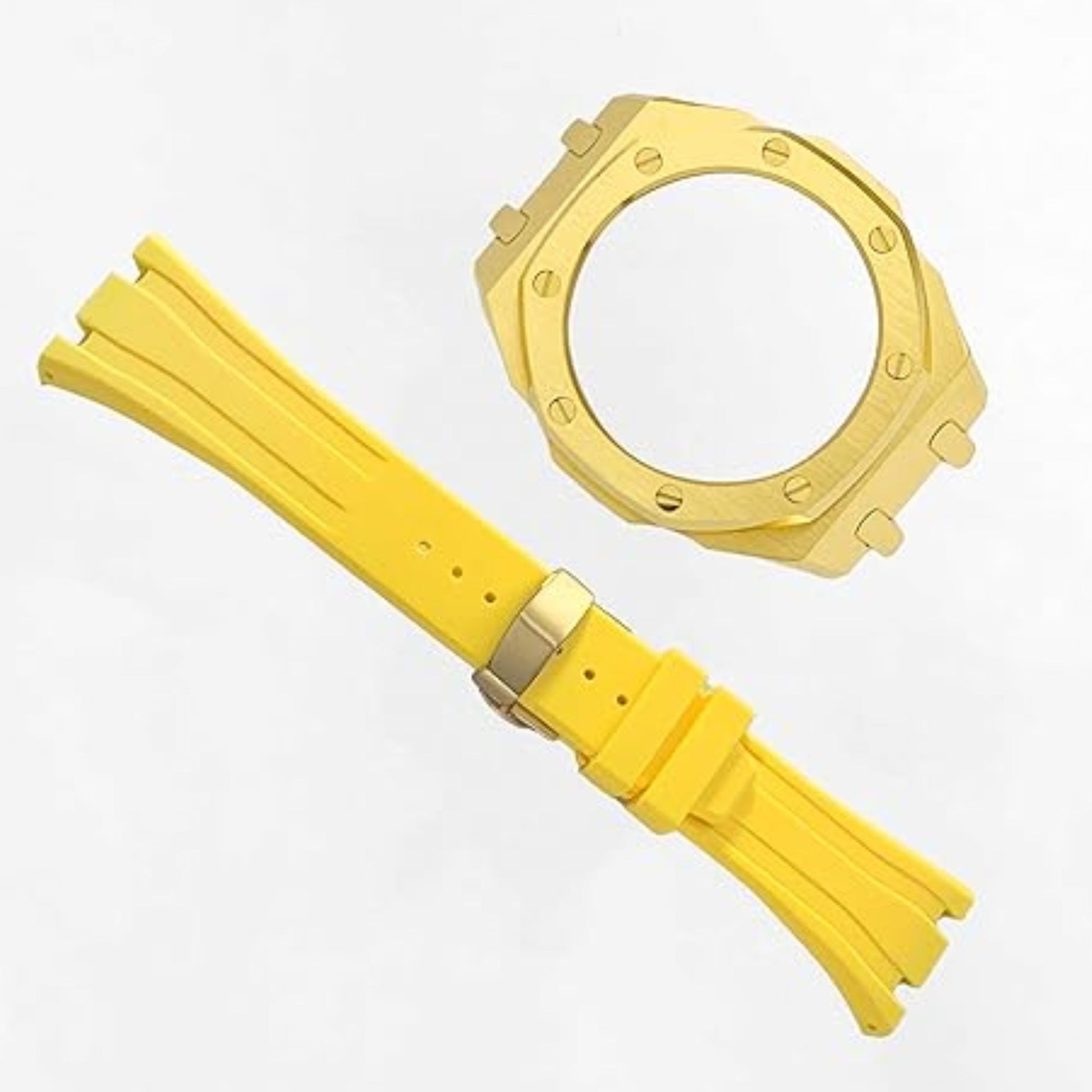 Mod Kit Metal Watchband and Metal Case for G-shock GM-2100 and GM-2110/B-2100 " Casioak ( YELLOW WITH GOLDEN)