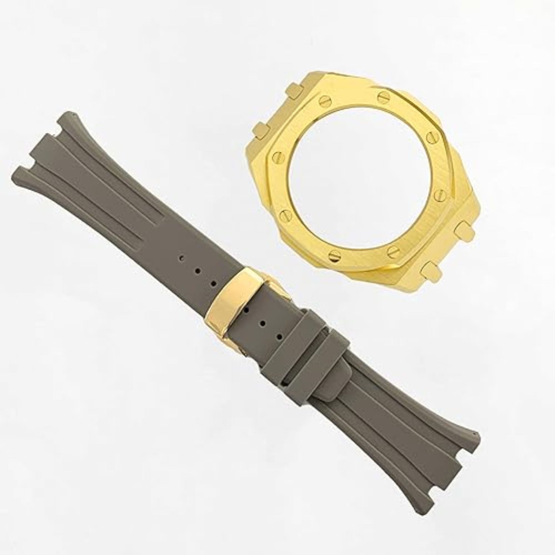 Mod Kit Metal Watchband and Metal Case for G-shock GM-2100 and GM-2110/B-2100 " Casioak (Grey With Golden)