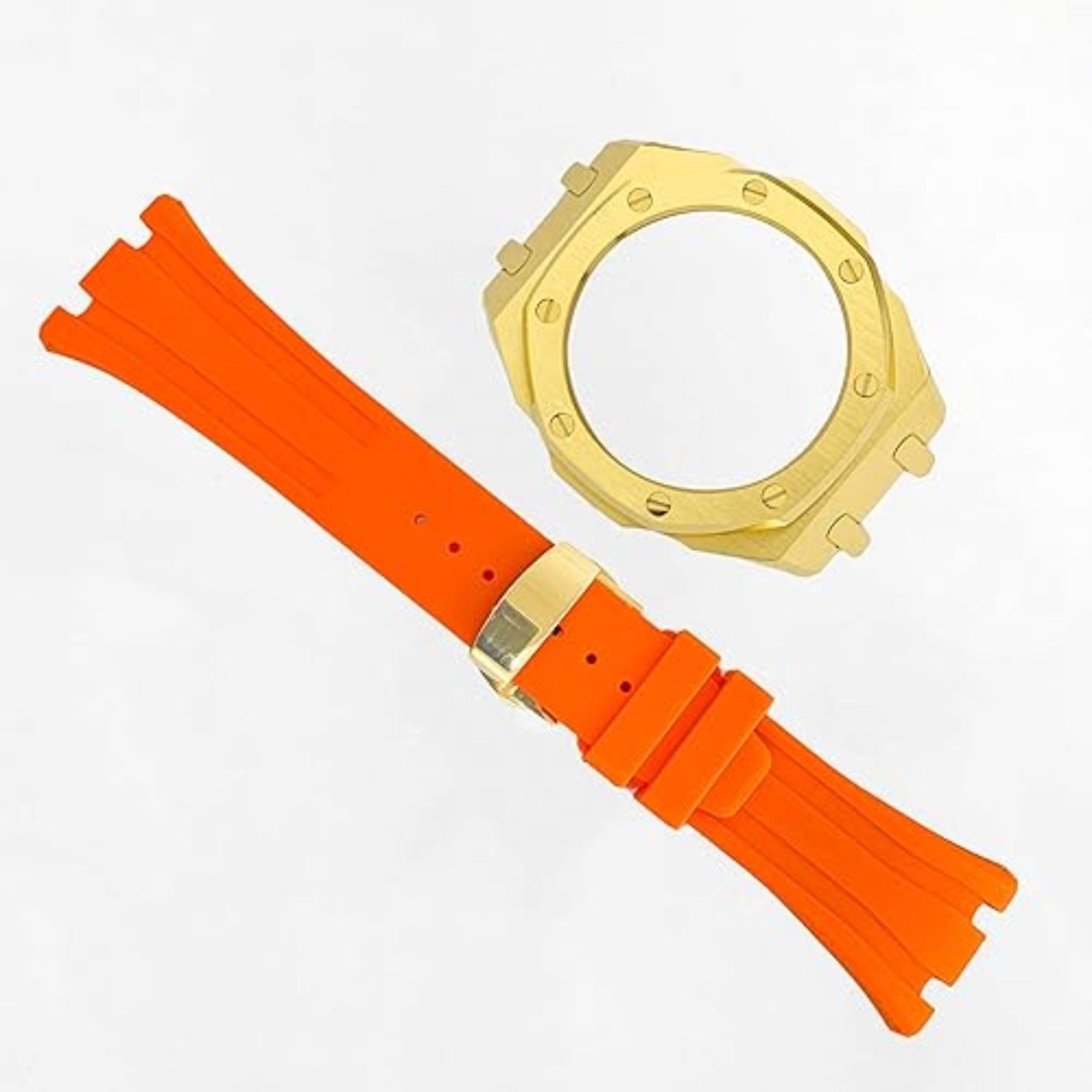 Metal Mod Kit Watchband and Metal Case for G-shock GA-2100 and GA-2110/BA-2100 Casioak (ORANGE WITH GOLDEN)