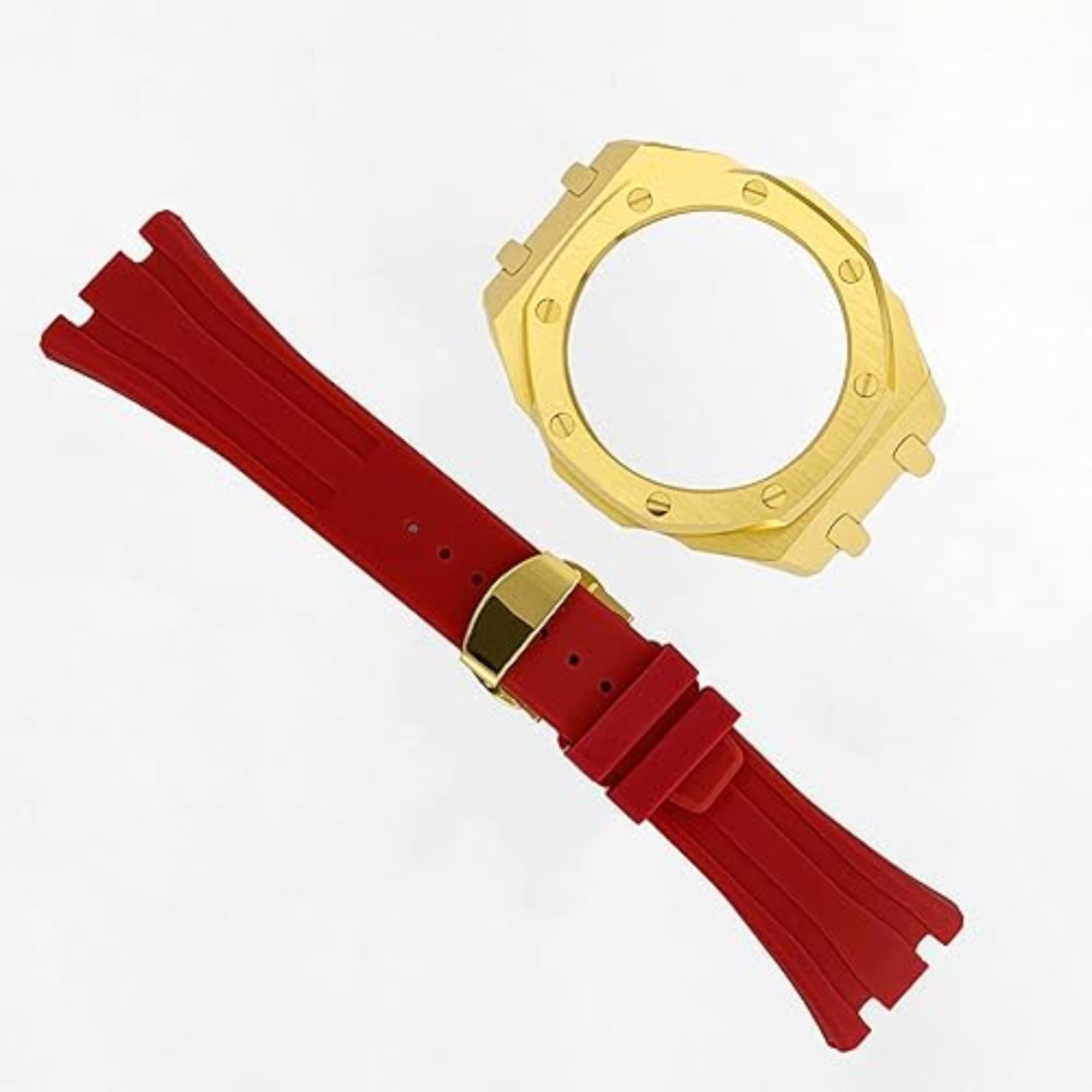 Metal Mod Kit Watchband and Metal Case for G-shock GA-2100 and GA-2110/BA-2100 Casioak(RED WITH GOLDEN)