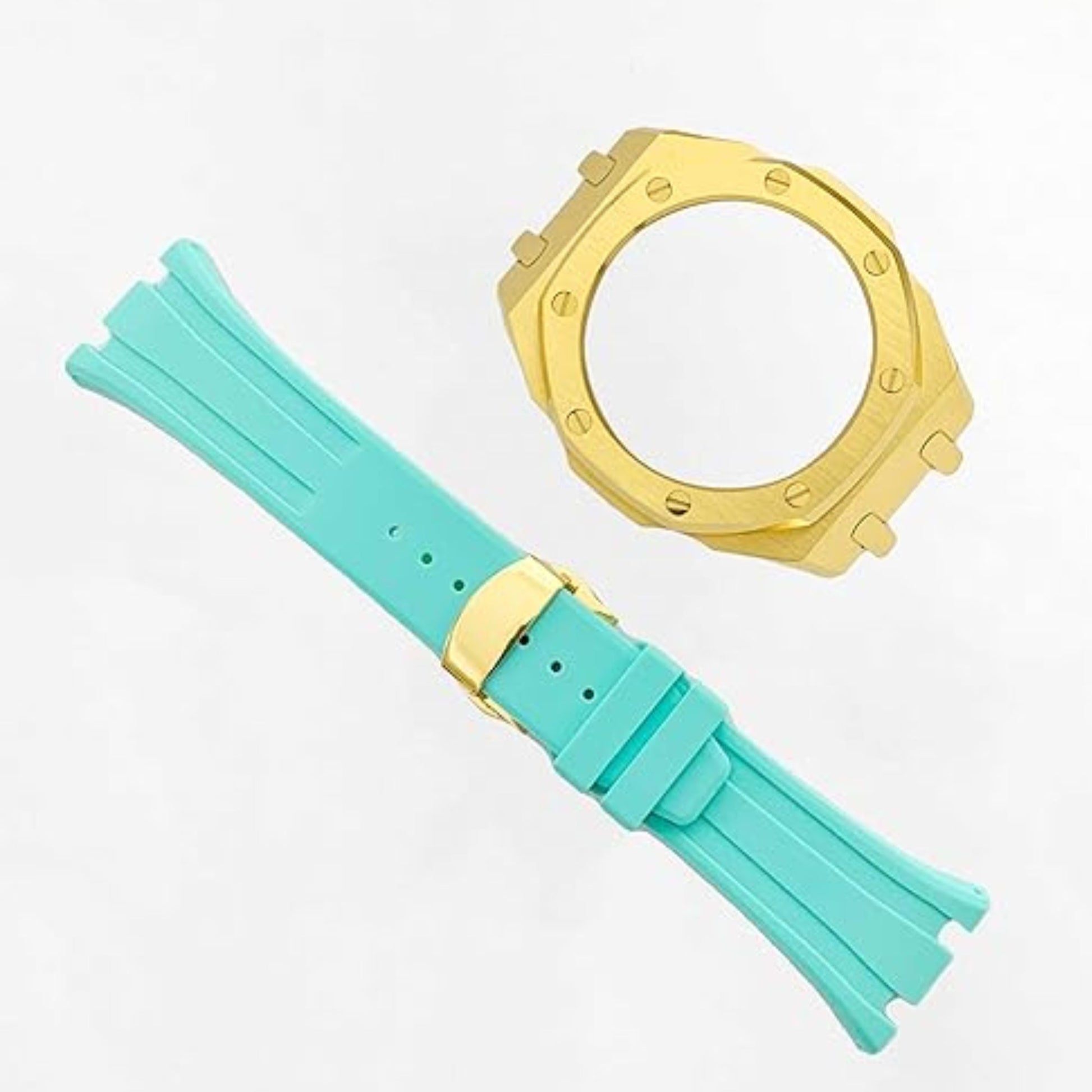 Mod Kit Metal Watchband and Metal Case for G-shock GM-2100 and GM-2110/B-2100 " Casioak"[Tiffany With Golden]
