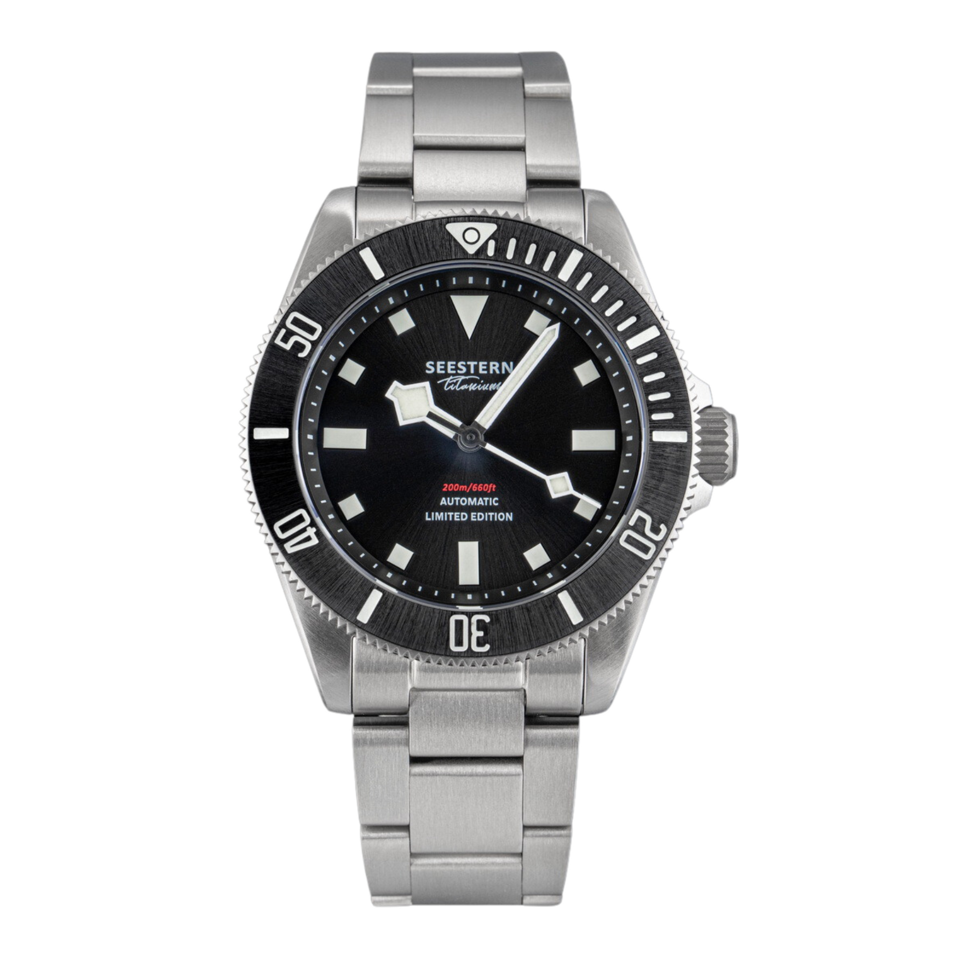 SEESTERN S430 Titanium Diver Watch for Men Automatic Mechanical Wristwatch NH38 Movement Sapphire Glass 20ATM Waterproof Luminous New - Black