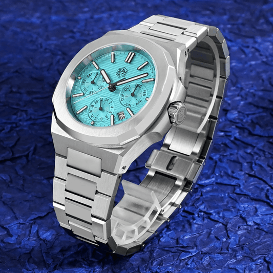 San Martin Multi-function Mens Luxury Watch 43mm Watch SN075GB - Light Blue san martin watches india online