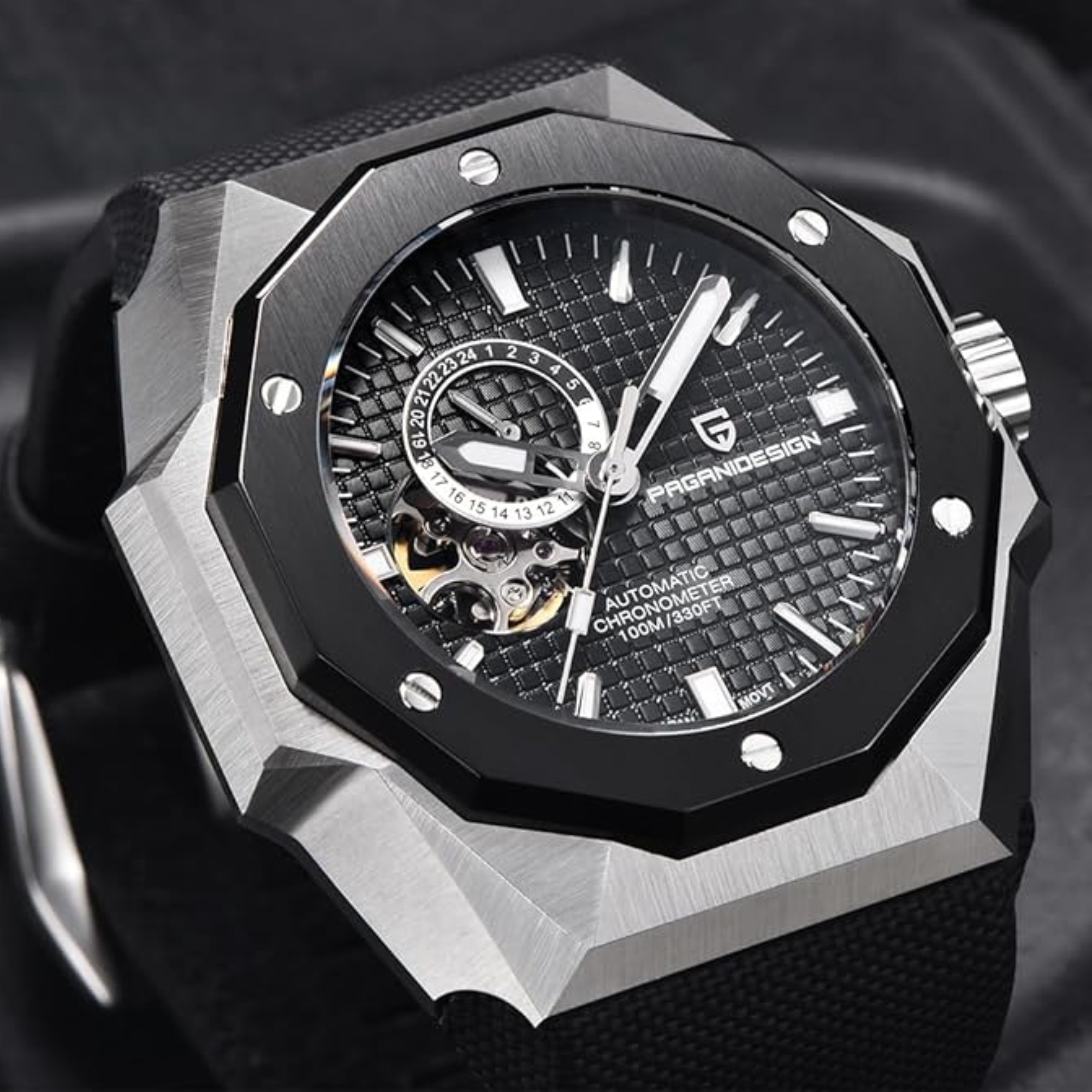 Pagani Design YS010 Men's Automatic Watch with NH39  Movement Leather Strap Waterproof Stylish and Unique Case Skeleton Face - Black