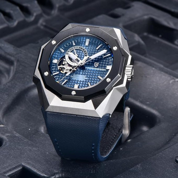 Pagani Design YS010 Men's Automatic Watch with NH39  Movement Leather Strap Waterproof Stylish and Unique Case Skeleton Face - Blue