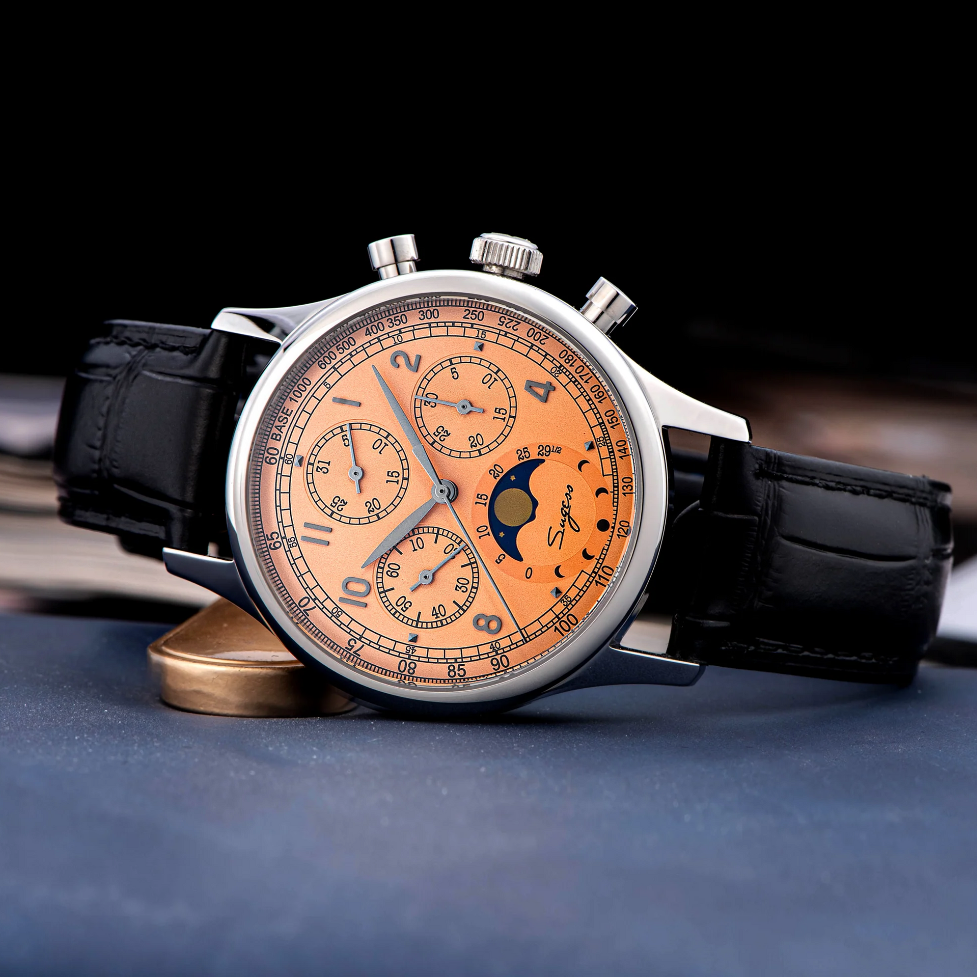 Sugess MoonPhase Master 389-2 Salmon Dial Swan Neck Regulator