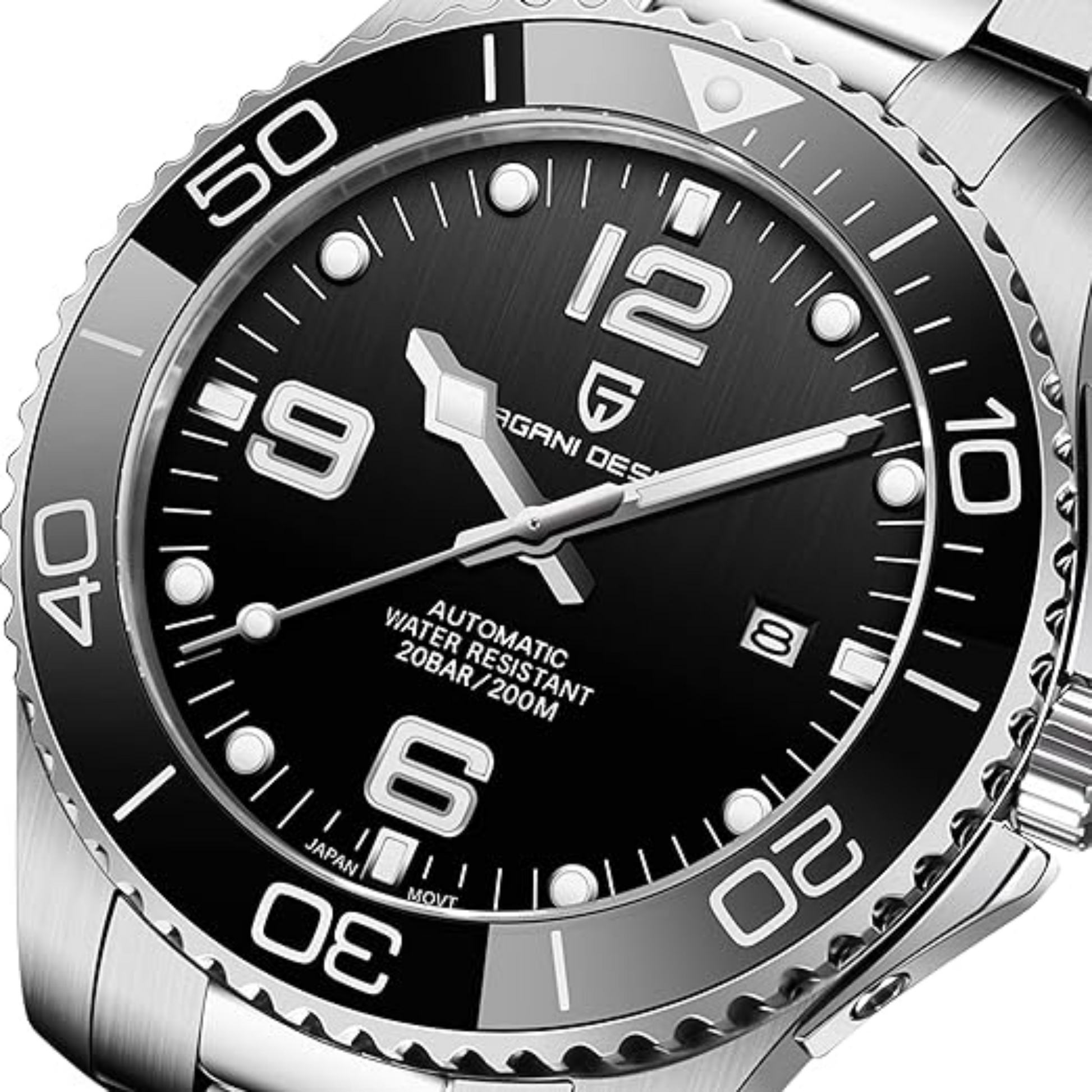 Pagani Design PD- 1702 Men's Analogue Japanese Automatic Watch with Stainless Steel Bracelet  - Black Dial