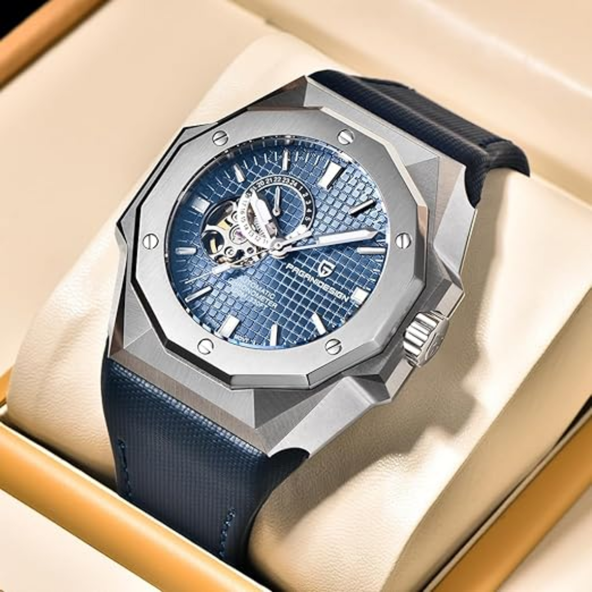 Pagani Design YS010 Men's Automatic Watch with NH39  Movement Leather Strap Waterproof Stylish and Unique Case Skeleton Face - Blue