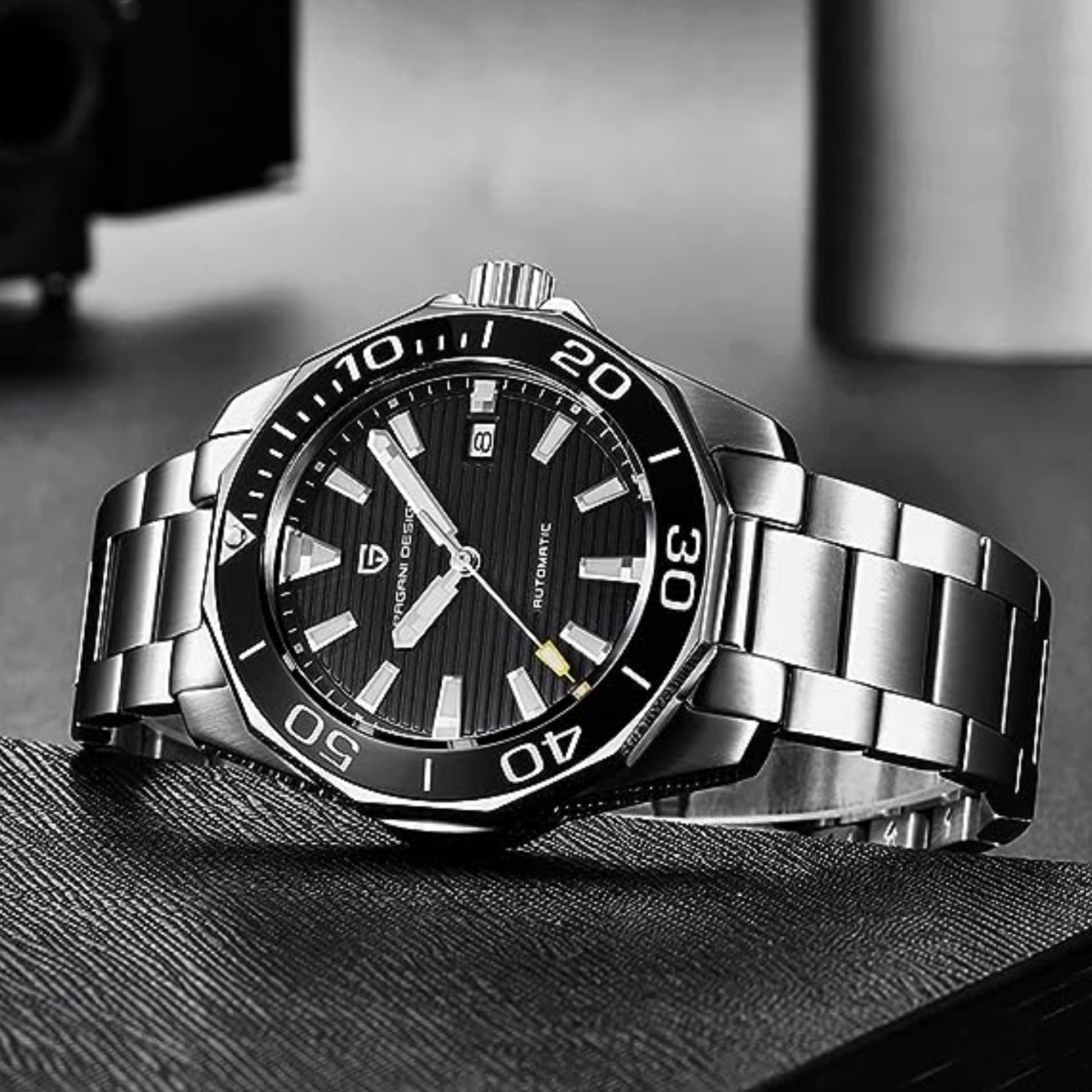 Pagani Design PD-1668 Automatic Mechanical Watch Seiko NH35 Movement- Black Dial