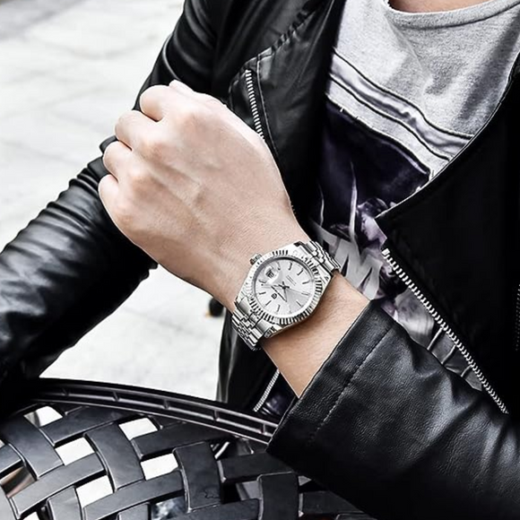 Pagani Design PD-1645 DateJust (Seiko NH-35A Automatic Movement) Mechanical Watch 200M Waterproof Watch Stainless Steel Watch Fluted Bezel (Silver Dial - Jubilee Bracelet)