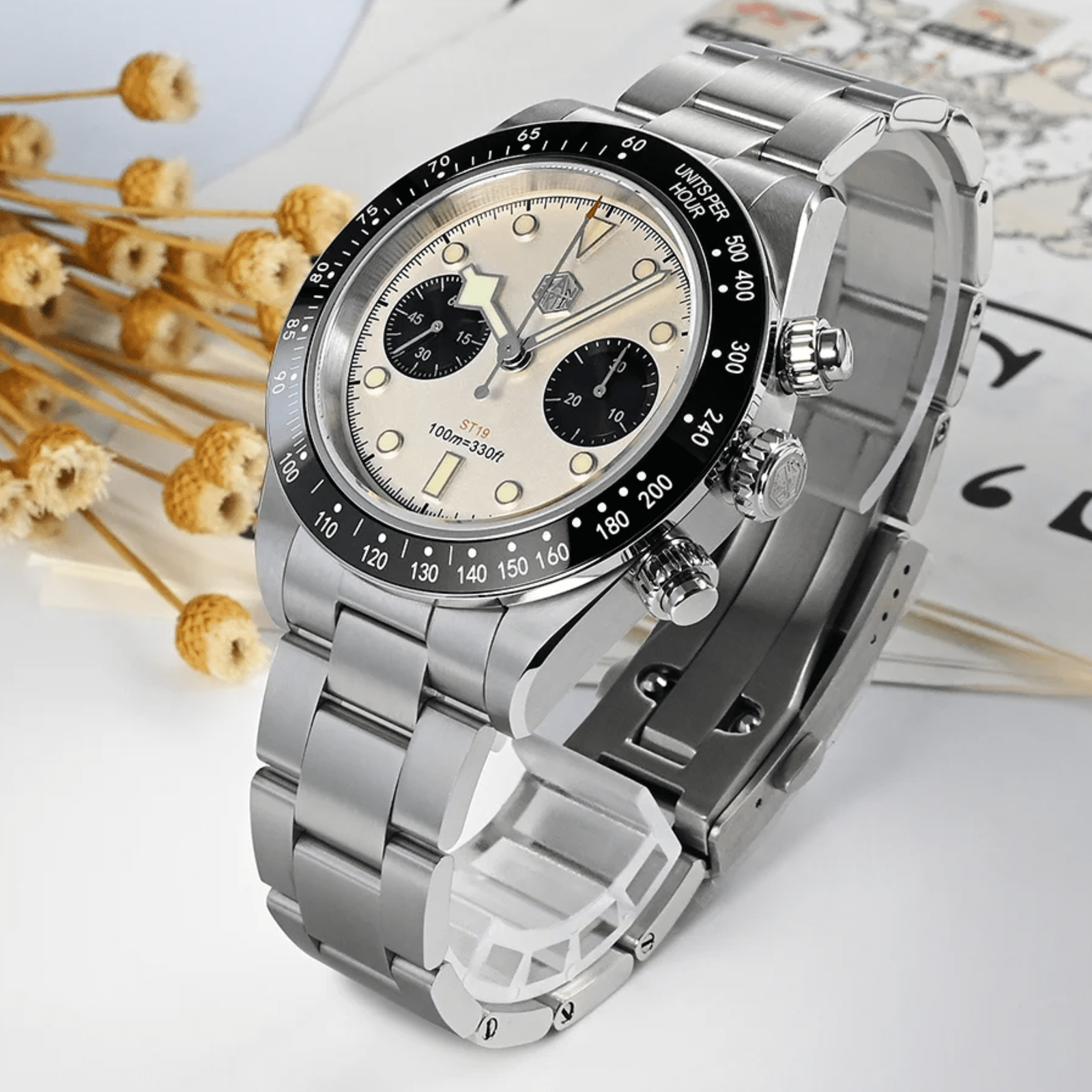 San Martin Panda BB Chronograph Retro Men Watch SN052-G-JS - White san martin watches india online