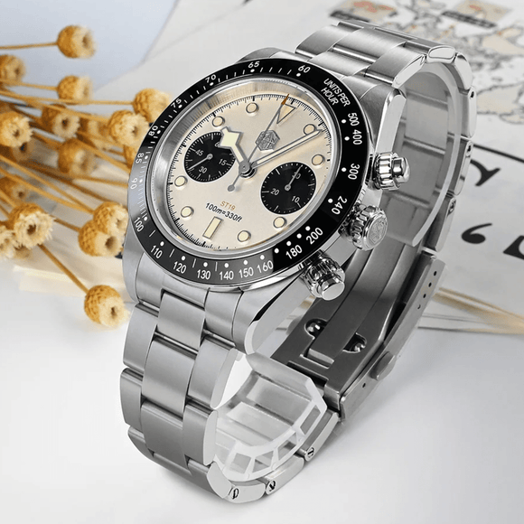 San Martin Panda BB Chronograph Retro Men Watch SN052-G-JS - White san martin watches india online