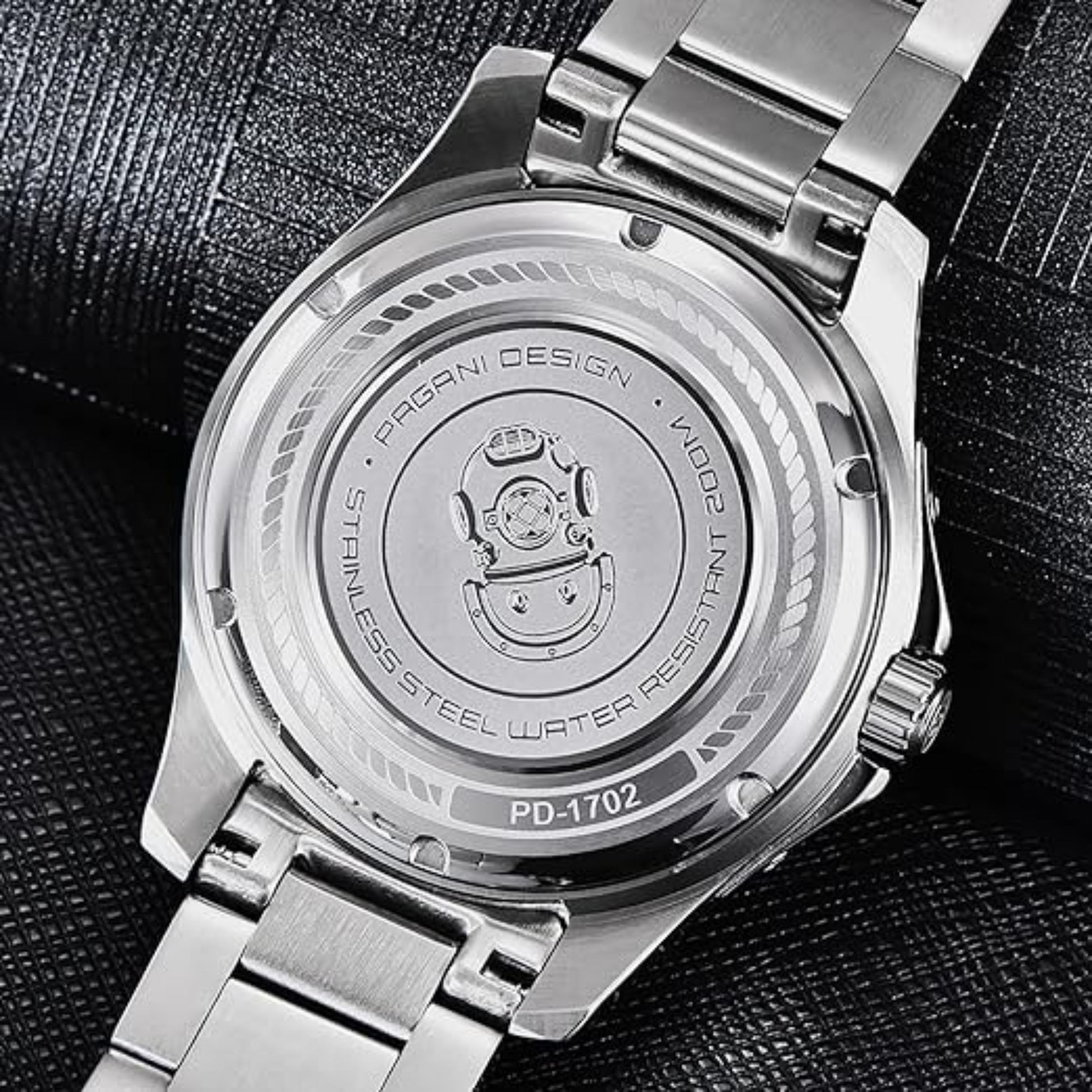 Pagani Design PD- 1702 Men's Analogue Japanese Automatic Watch with Stainless Steel Bracelet  - Black Dial