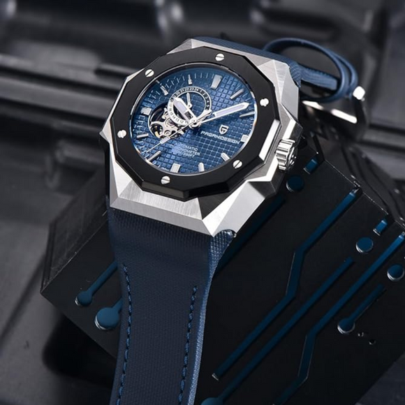 Pagani Design YS010 Men's Automatic Watch with NH39  Movement Leather Strap Waterproof Stylish and Unique Case Skeleton Face - Blue