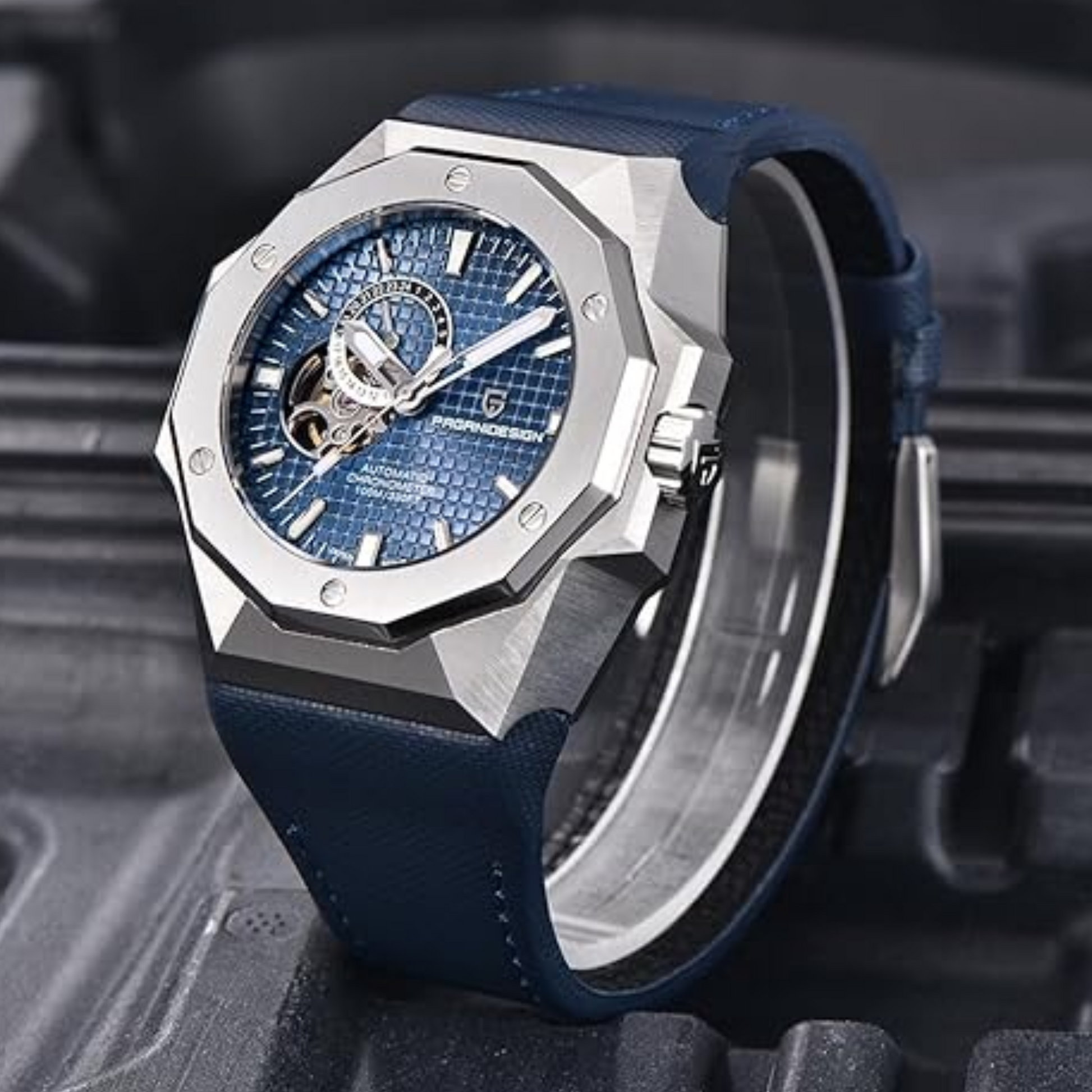 Pagani Design YS010 Men's Automatic Watch with NH39  Movement Leather Strap Waterproof Stylish and Unique Case Skeleton Face - Blue