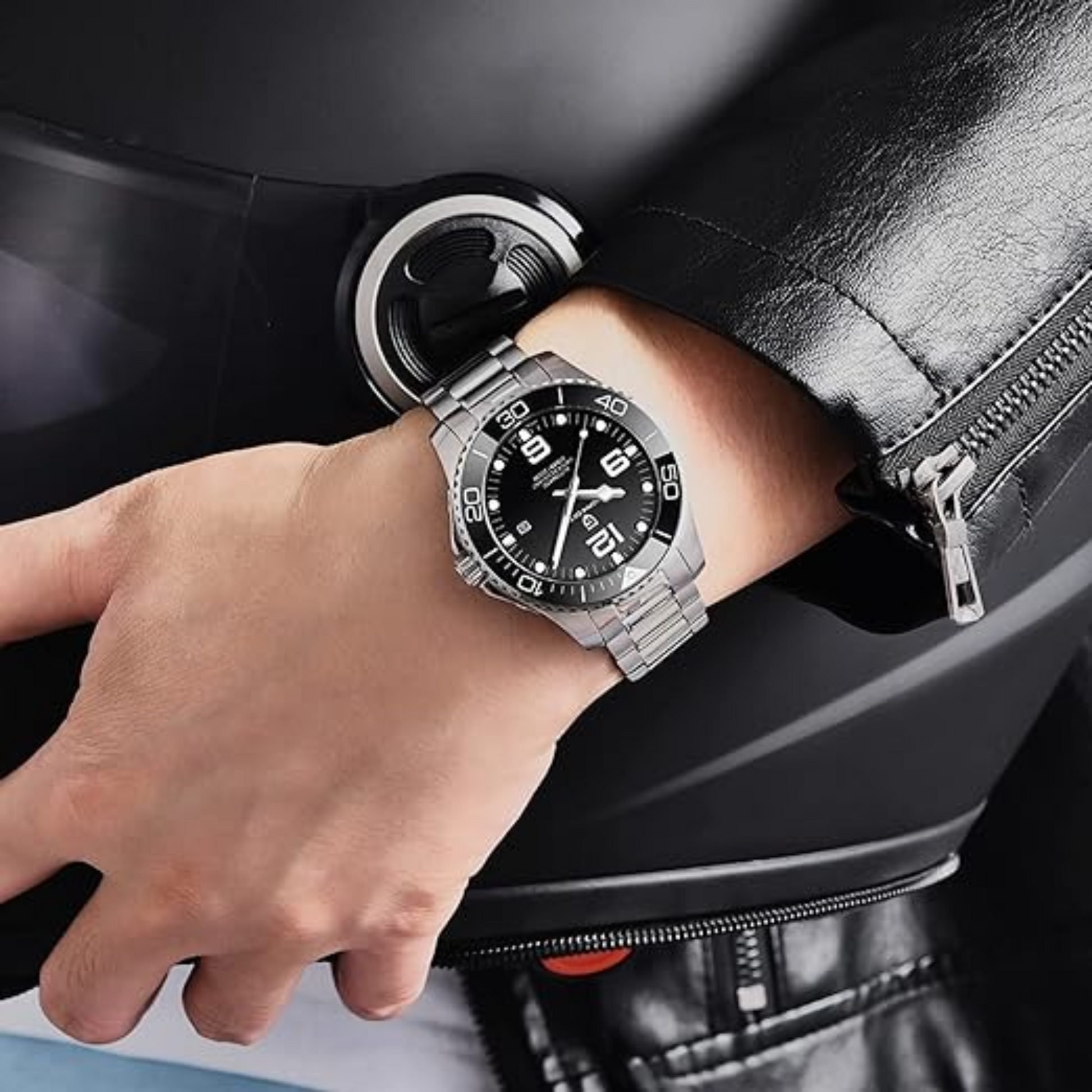 Pagani Design PD- 1702 Men's Analogue Japanese Automatic Watch with Stainless Steel Bracelet  - Black Dial