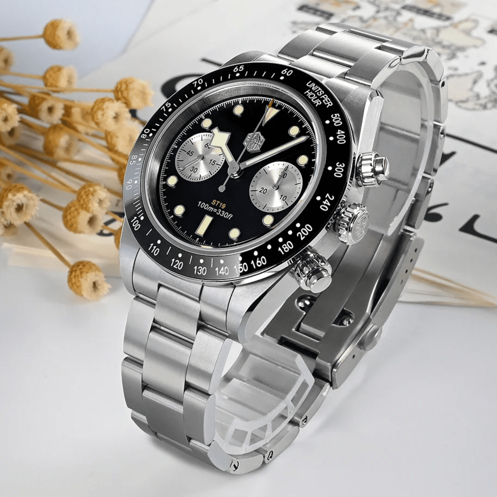 San Martin Panda BB Chronograph Retro Men Watch SN052-G-JS - Black san martin watches india online