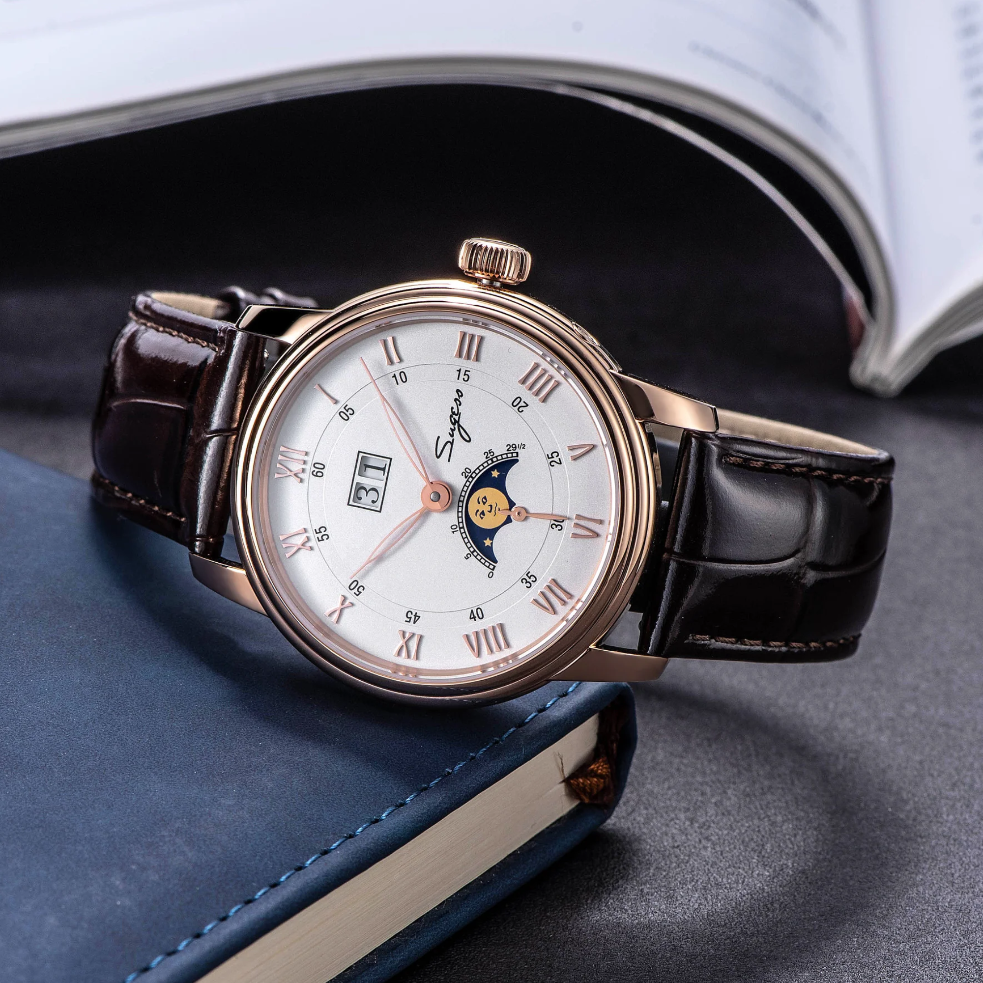 Sugess MoonPhase Master 437 Moon Phase Automatic Rose Gold - White Dial