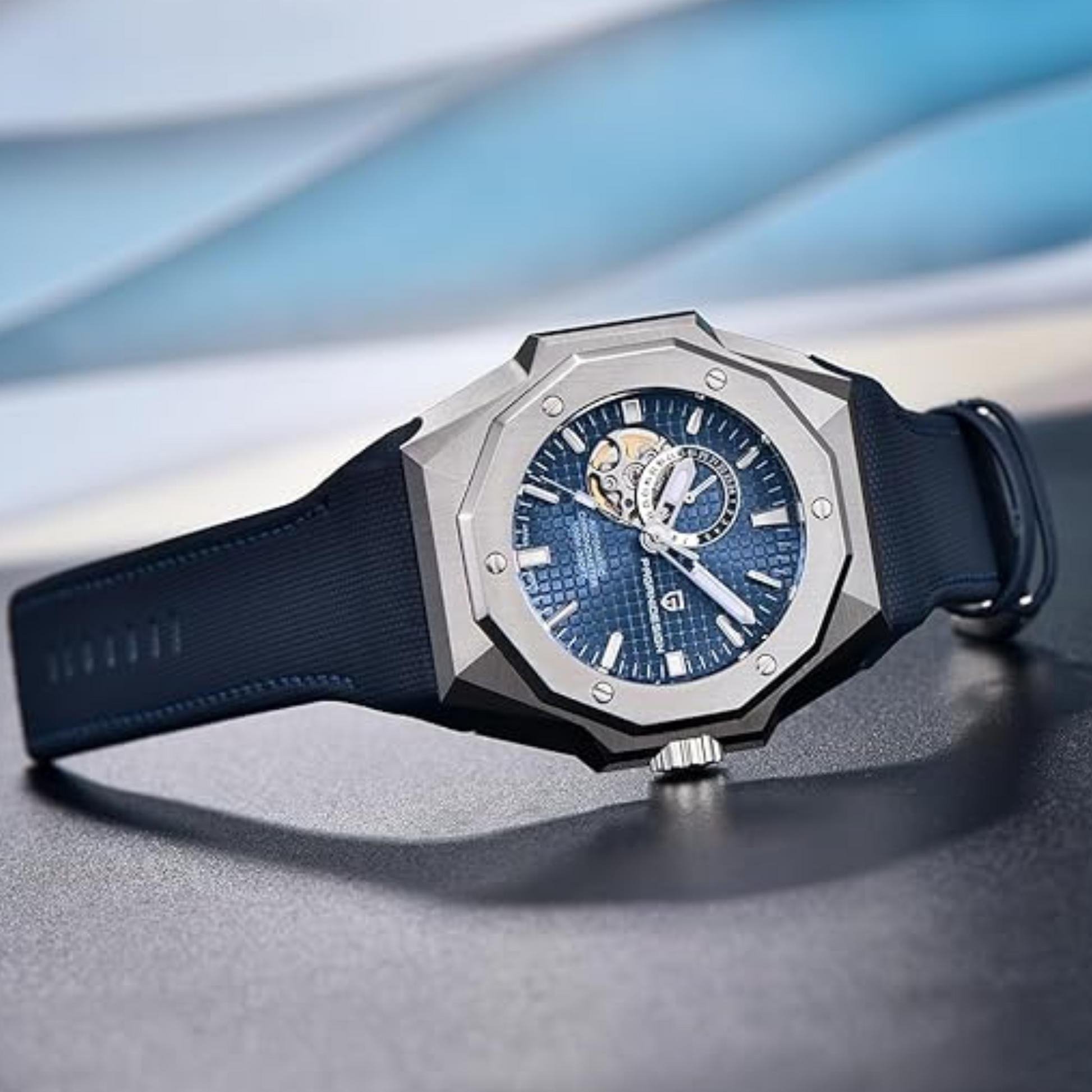 Pagani Design YS010 Men's Automatic Watch with NH39  Movement Leather Strap Waterproof Stylish and Unique Case Skeleton Face - Blue