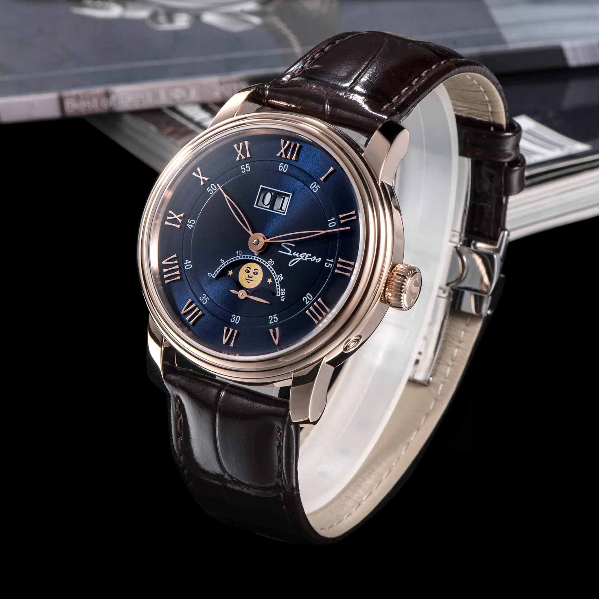 Sugess MoonPhase Master 437 Moon Phase Automatic Rose Gold - Deep Blue Dial