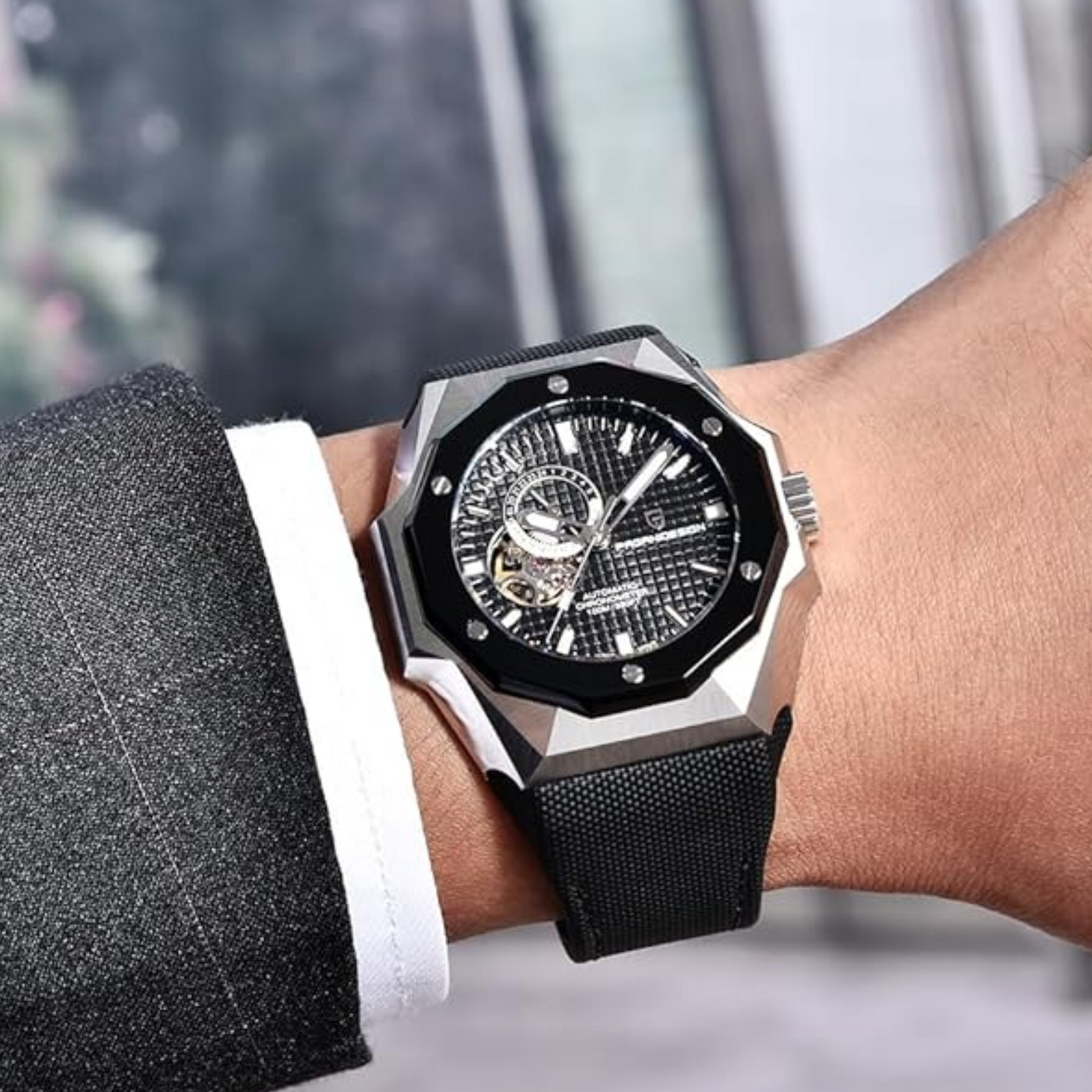 Pagani Design YS010 Men's Automatic Watch with NH39  Movement Leather Strap Waterproof Stylish and Unique Case Skeleton Face - Black