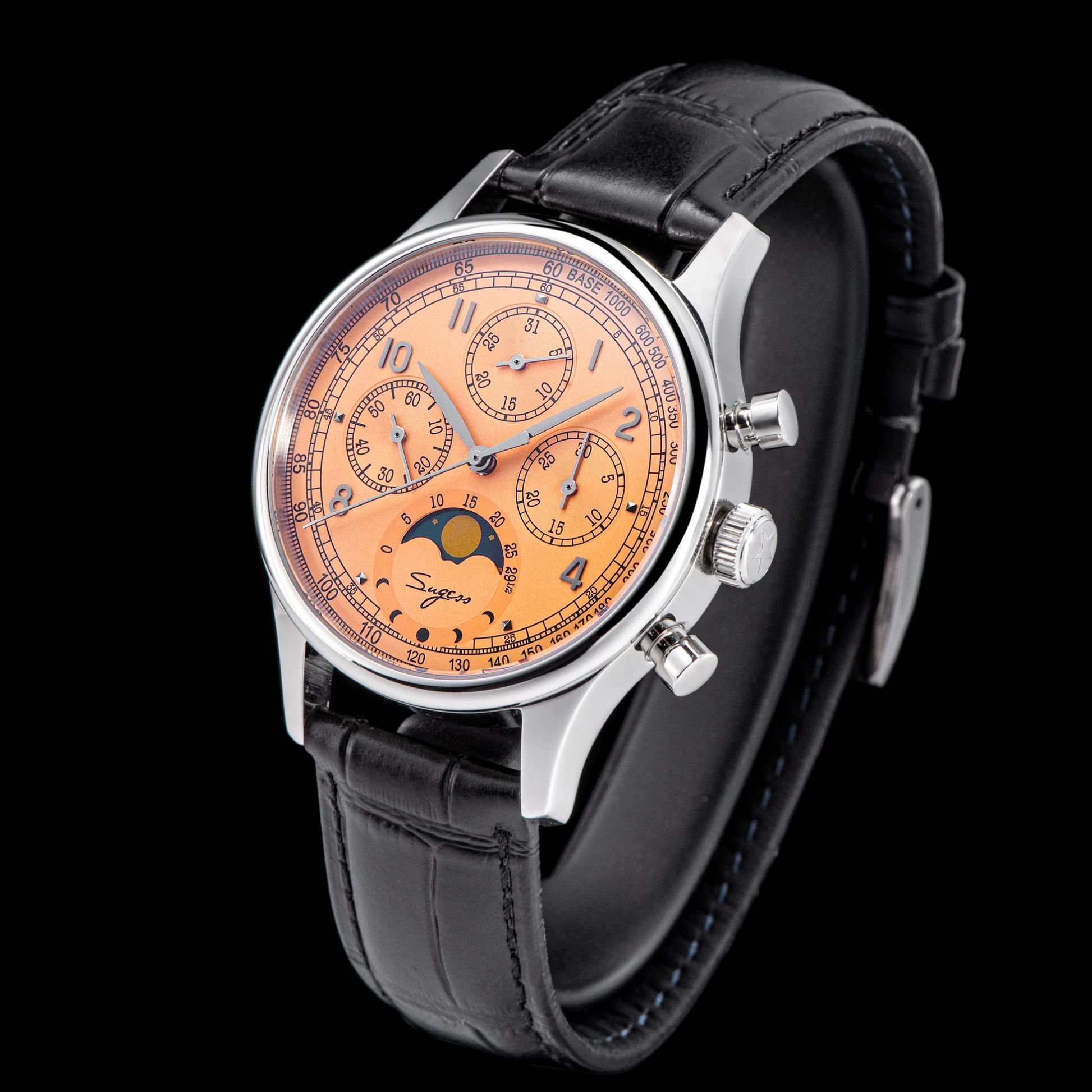 Sugess MoonPhase Master 389-2 Salmon Dial Swan Neck Regulator