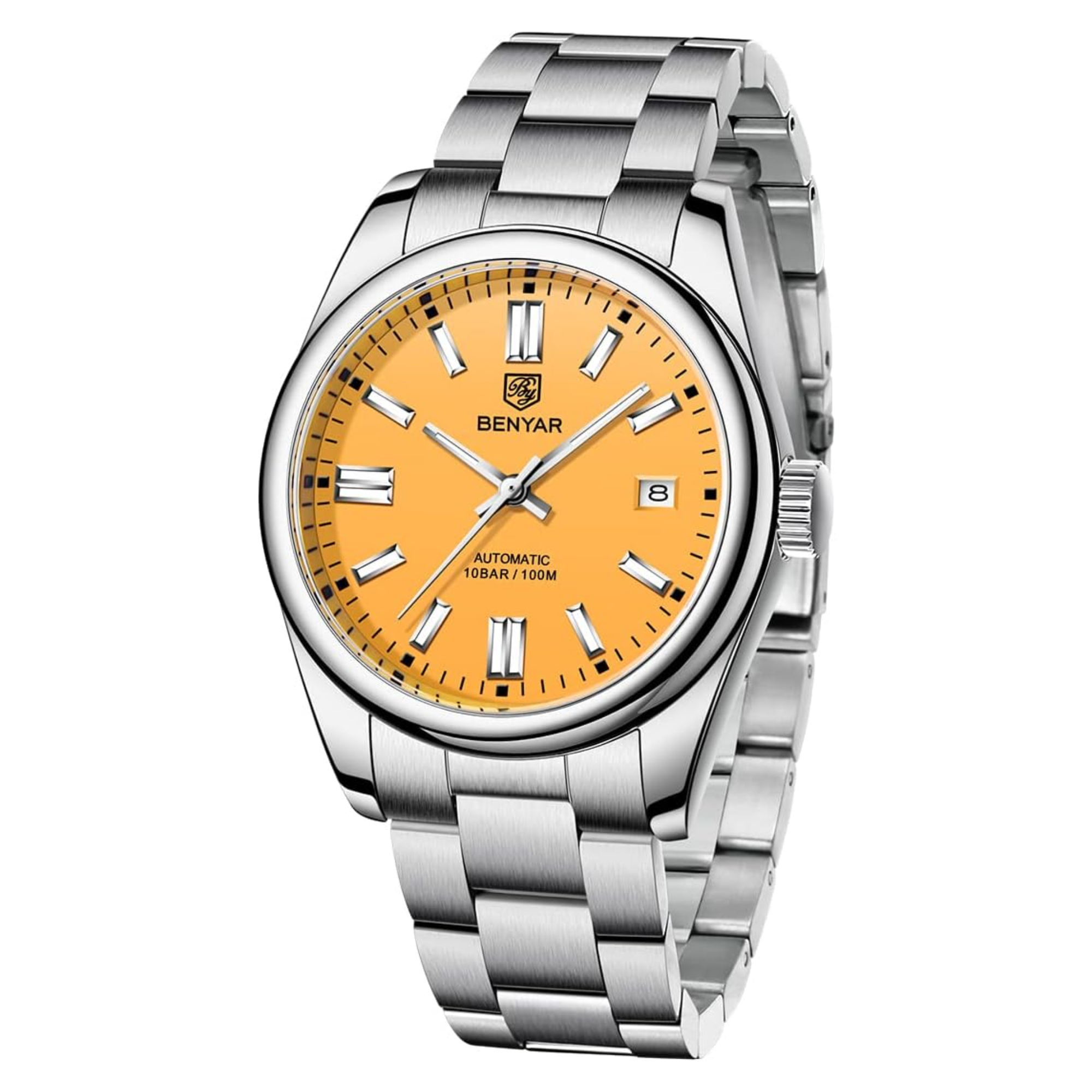 BENYAR Classic Men's Watch Stainless Steel Strap Waterproof Luminous Simple Business Sports Wristwatch - Yellow Dial