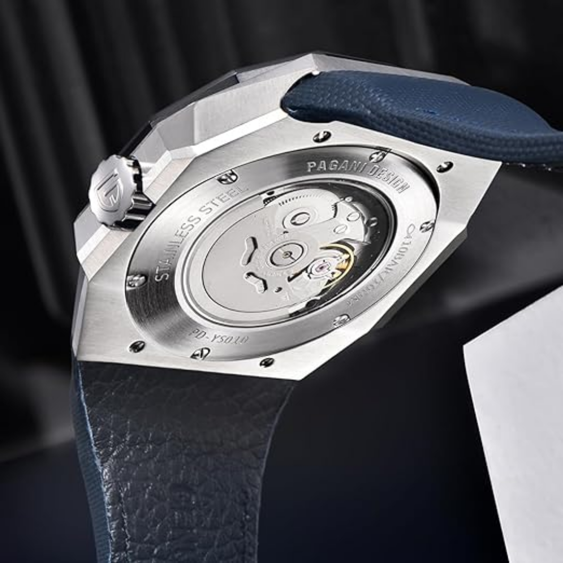 Pagani Design YS010 Men's Automatic Watch with NH39  Movement Leather Strap Waterproof Stylish and Unique Case Skeleton Face - Blue