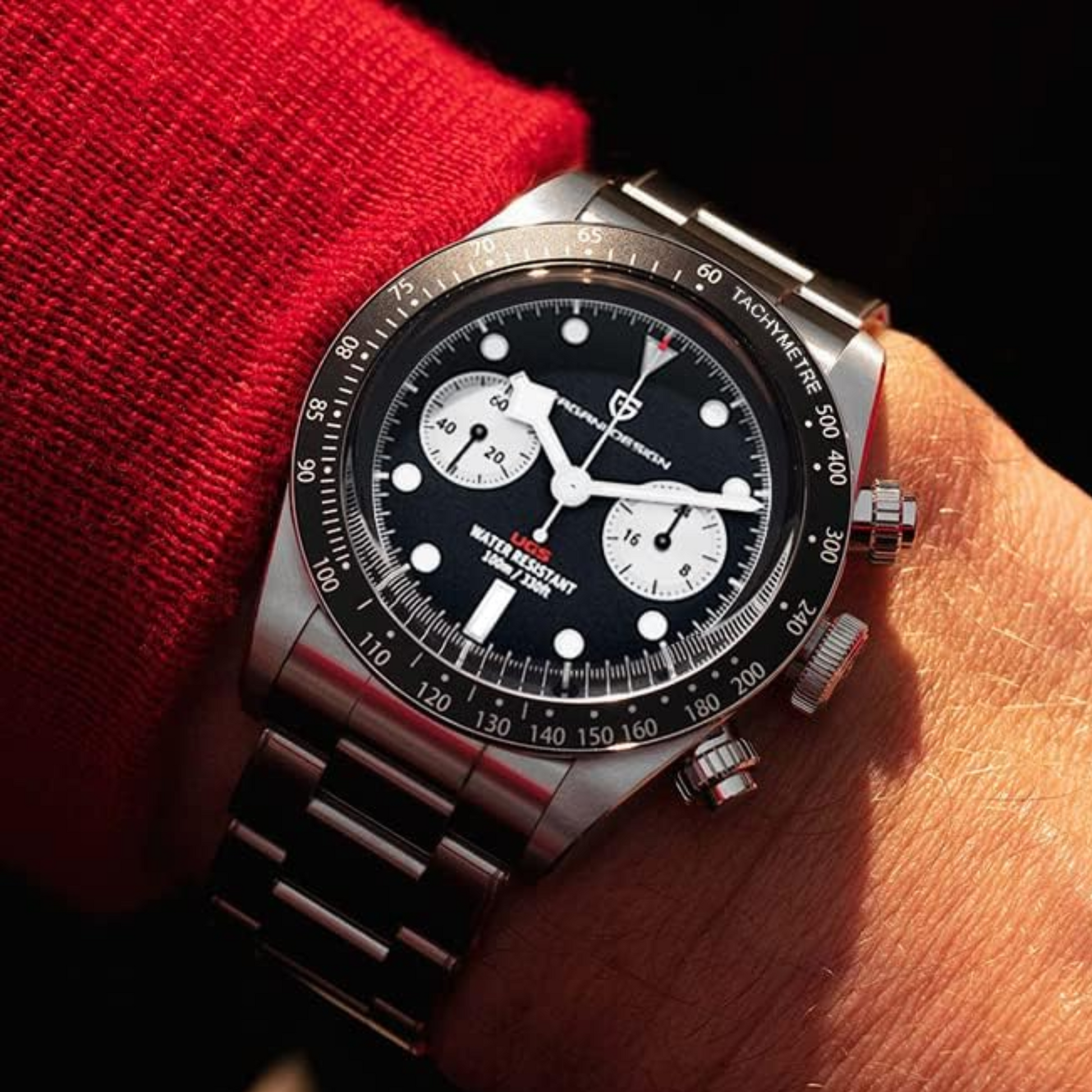 Pagani Design PD-1718 Panda Dial Men's Chronograph Watches Japan VK64 Movement Stainless Steel 100M Waterproof Men Fashion Casual Watch - Black Dial
