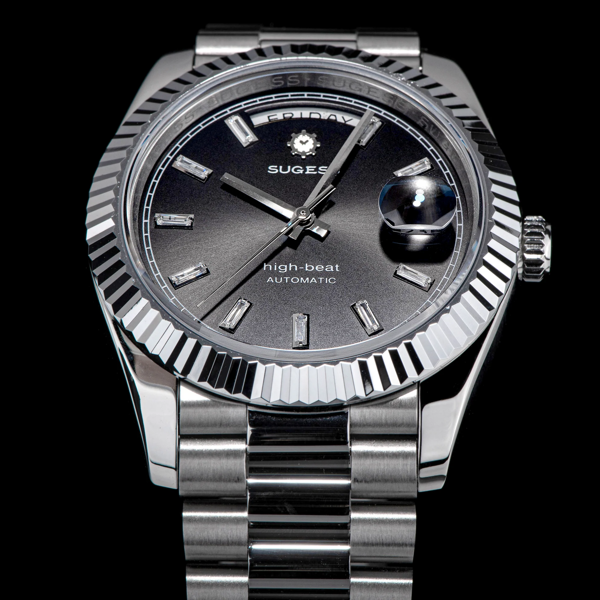 Sugess Heritage 433 DD Date and Day Display Stainless-Steel - Black Dial