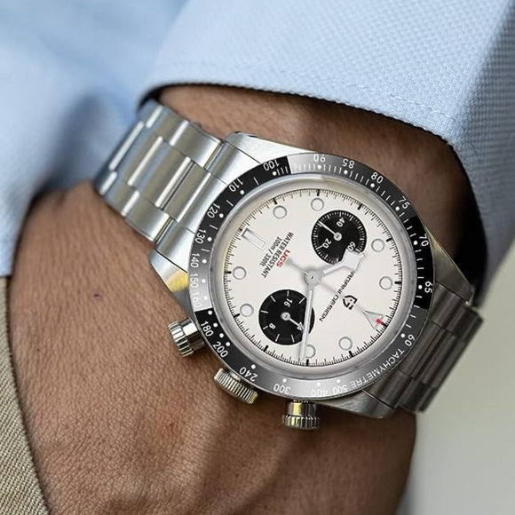 Pagani Design PD-1718 Panda Dial Men's Chronograph Watches Japan VK64 Movement Stainless Steel 100M Waterproof Men Fashion Casual Watch - White Dial